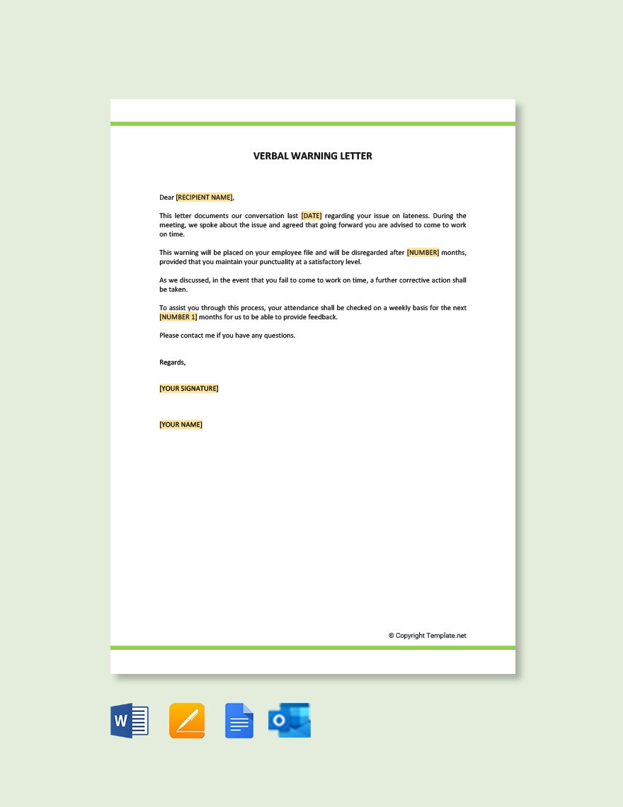 Free Verbal Warning Letter For Lateness Template