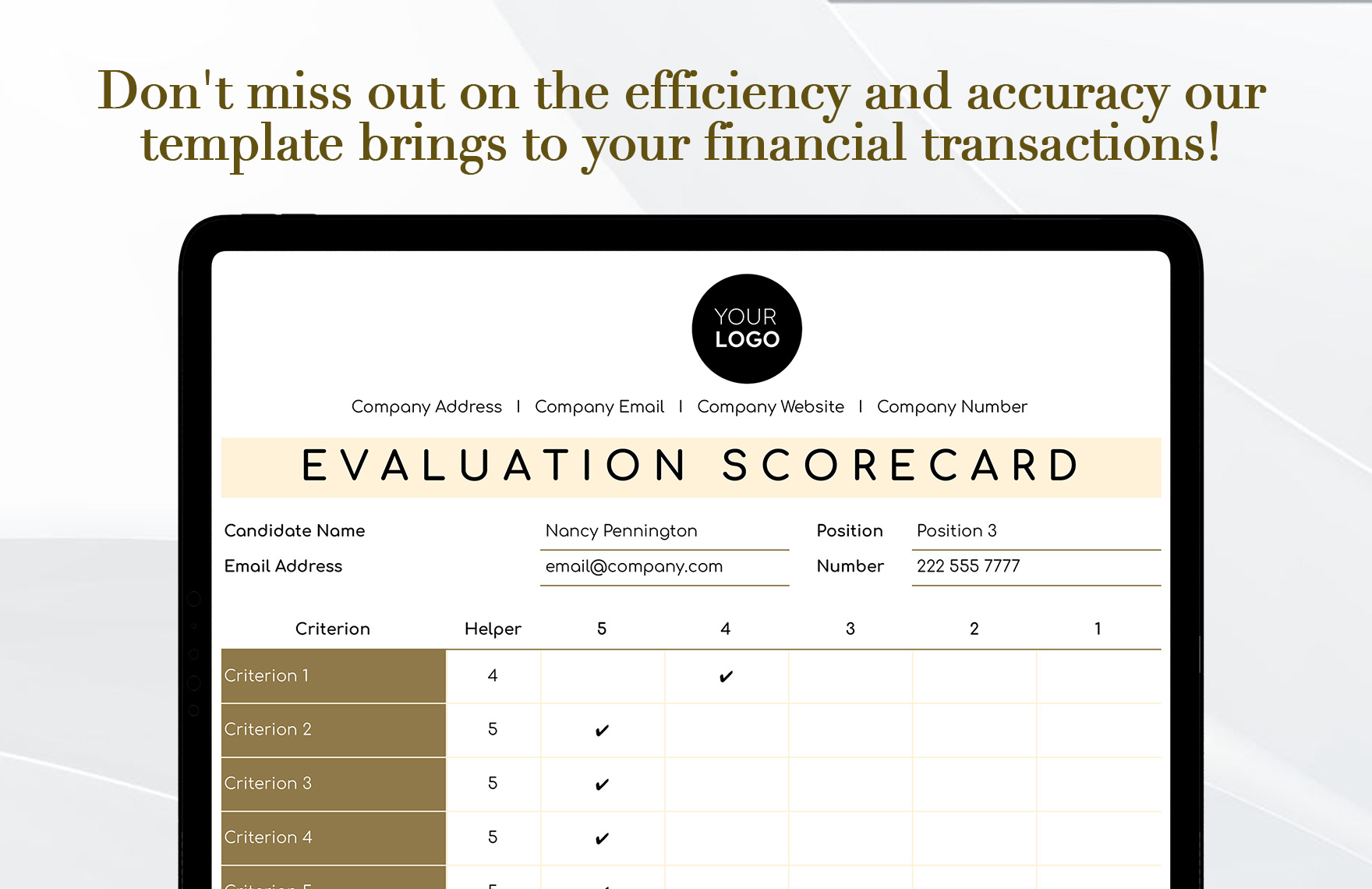Candidate Evaluation Scorecard HR Template