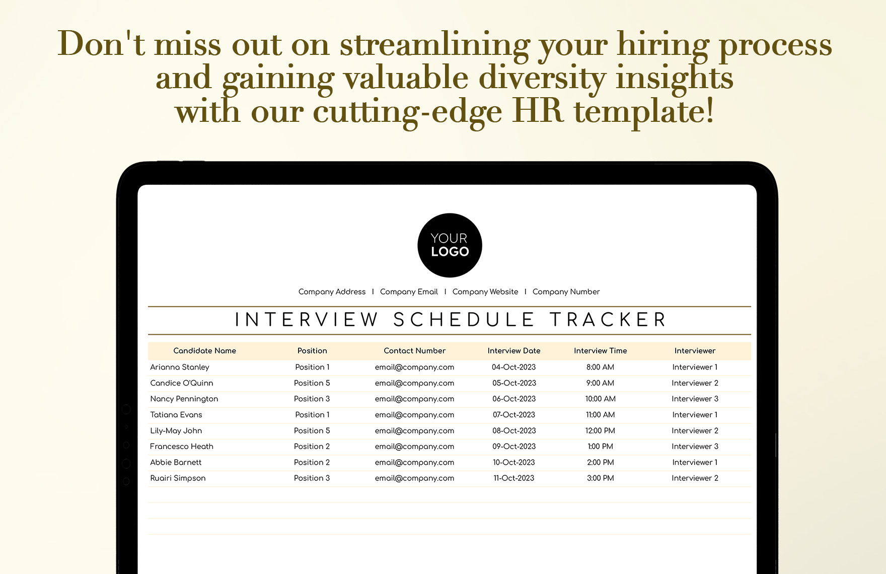 Interview Schedule Tracker HR Template