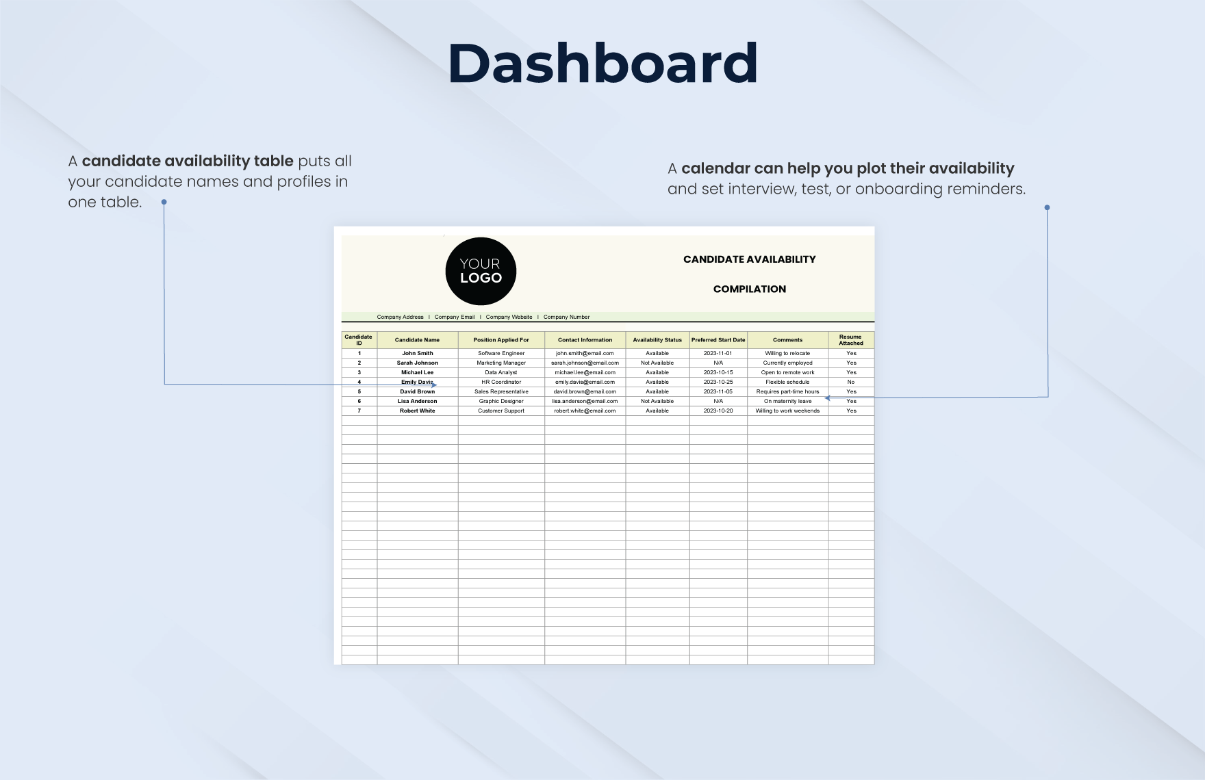 Candidate Availability Compilation HR Template