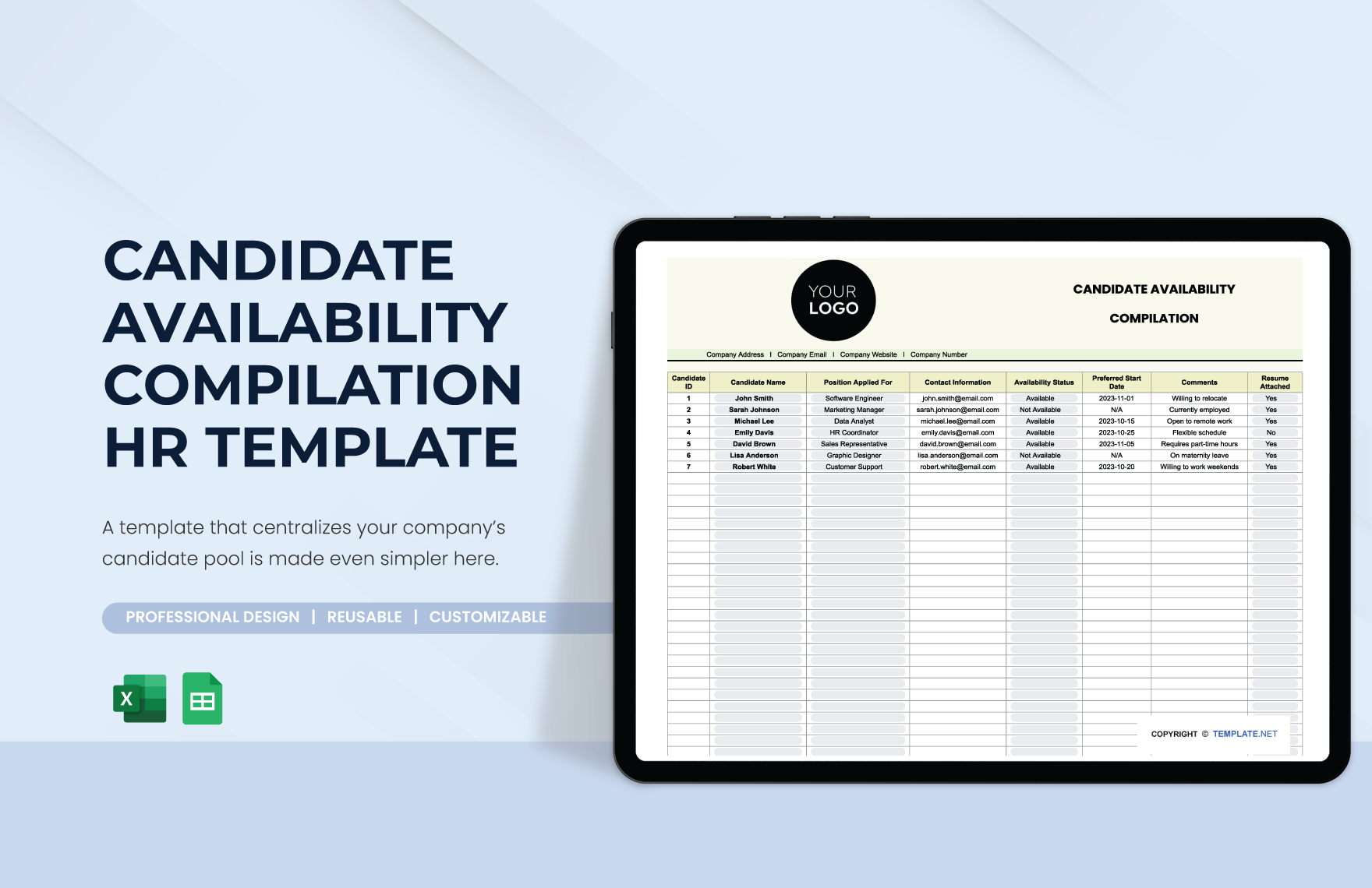 Candidate Availability Compilation HR Template