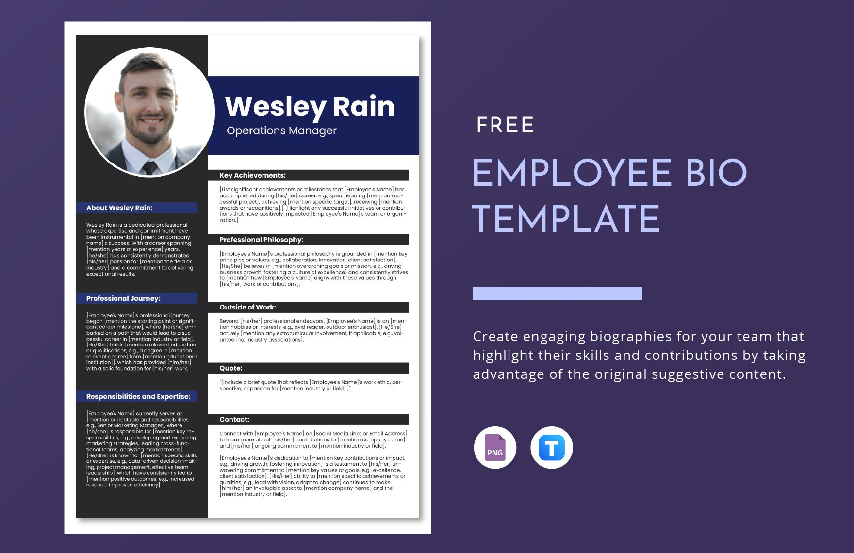 Free Employee Bio Template in PNG