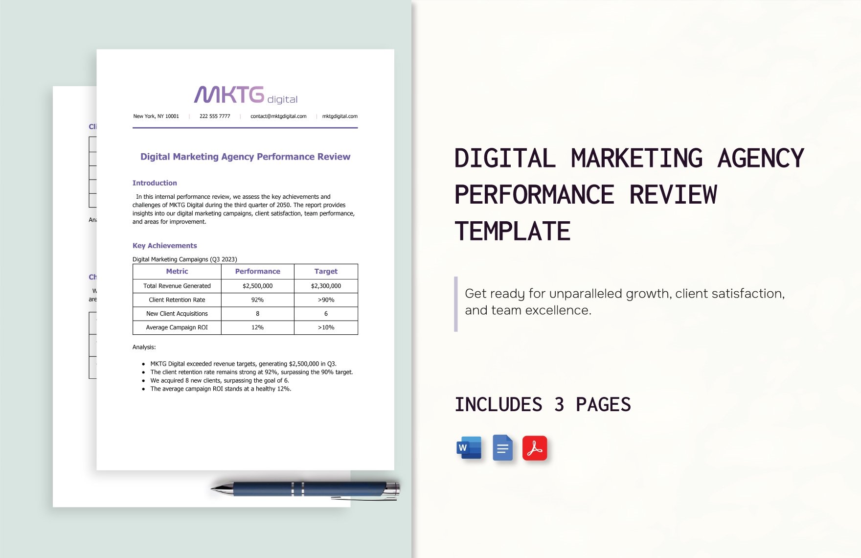 Digital Marketing Agency Performance Review Template