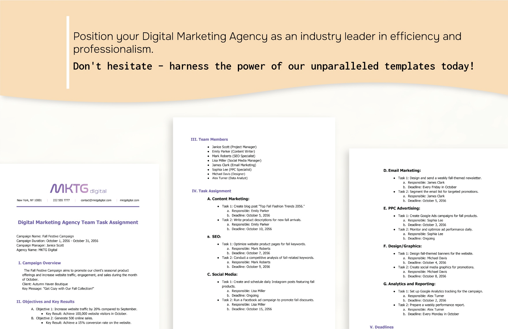 Digital Marketing Agency Team Task Assignment Template