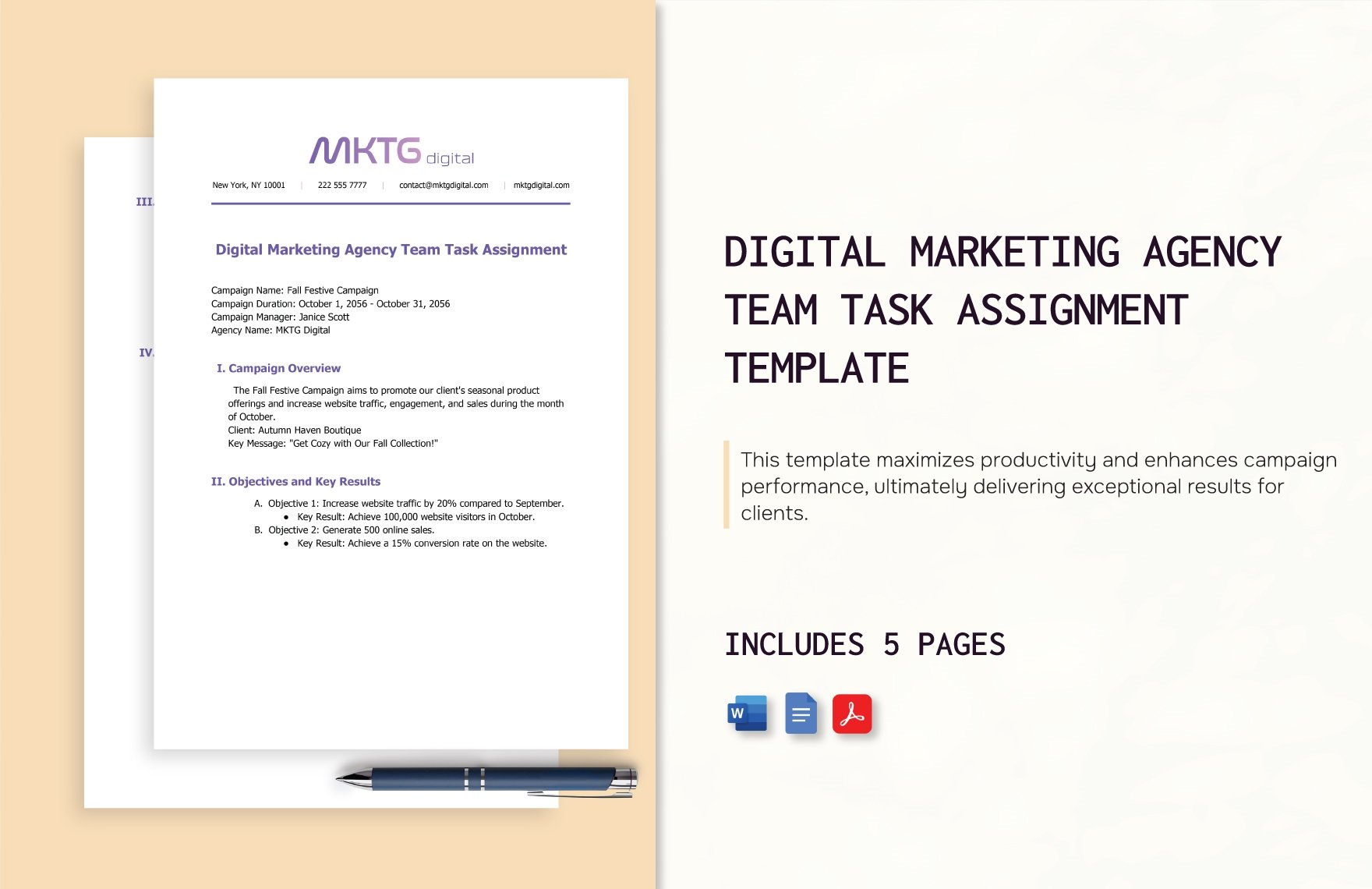Digital Marketing Agency Team Task Assignment Template