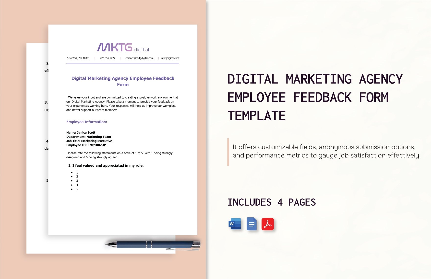 Digital Marketing Agency Employee Feedback Form Template in Word, Google Docs, PDF
