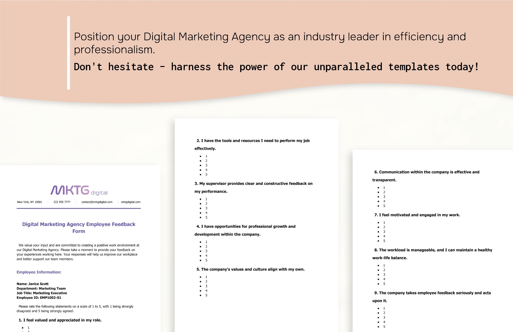 Digital Marketing Agency Employee Feedback Form Template