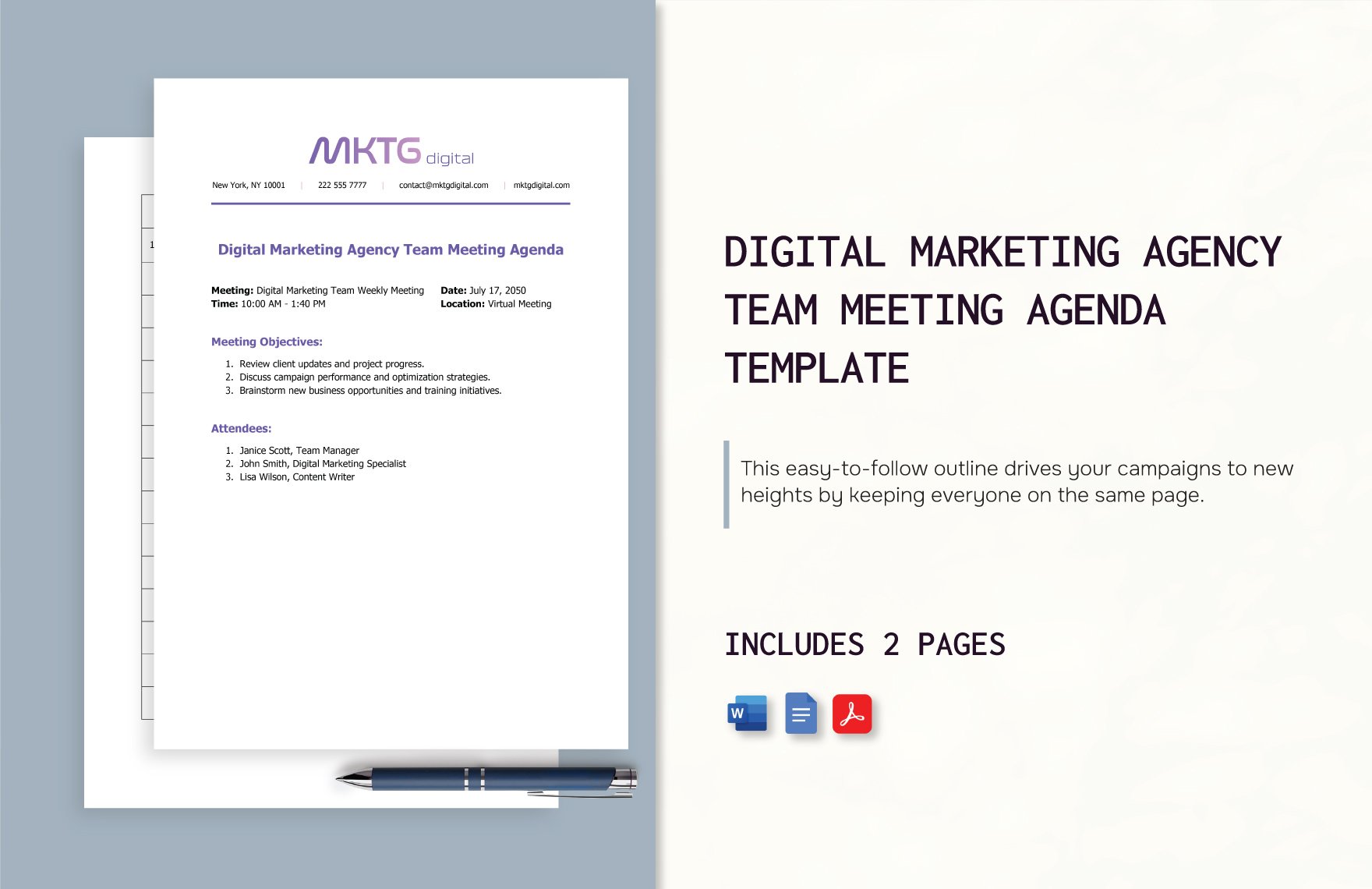 Digital Marketing Agency Team Meeting Agenda Template