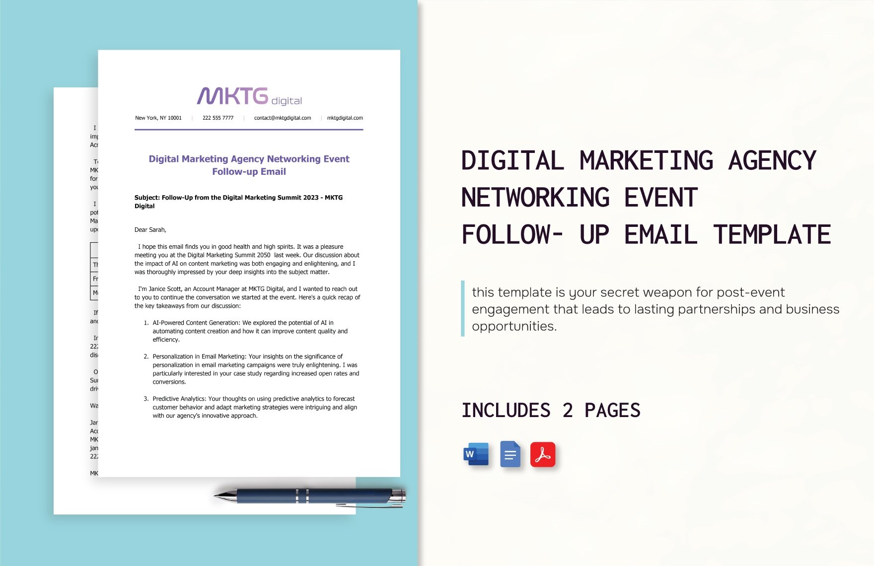 Digital Marketing Agency Networking Event Follow-up Email Template in Word, Google Docs, PDF