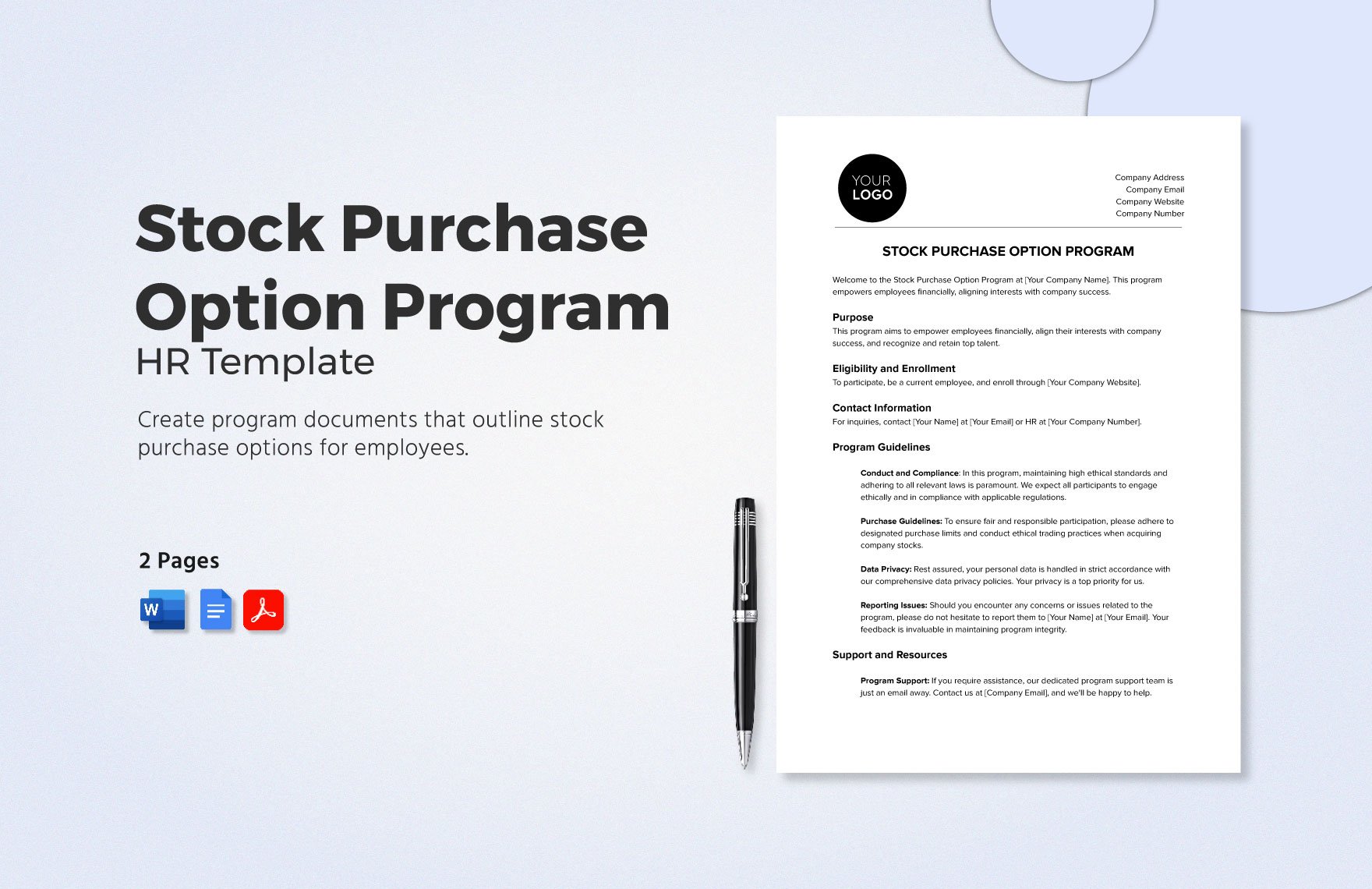 Stock Purchase Option Program HR Template in Word, Google Docs, PDF