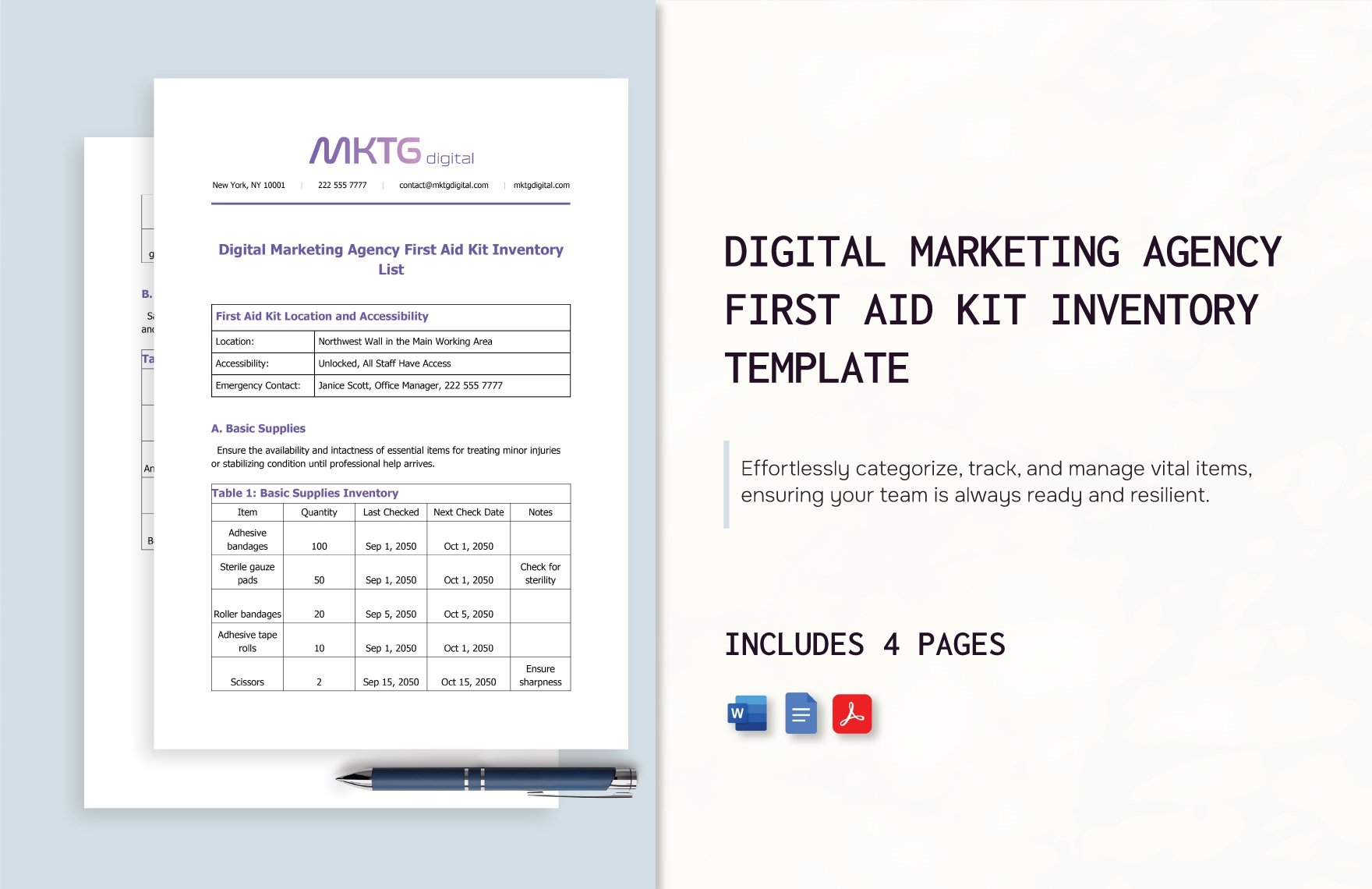 Digital Marketing Agency First Aid Kit Inventory List Template in Word, Google Docs, PDF