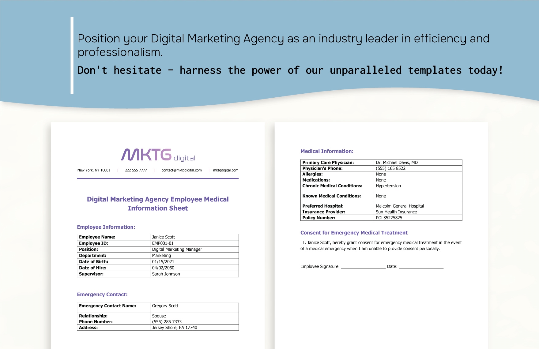 Digital Marketing Agency Employee Medical Information Sheet Template
