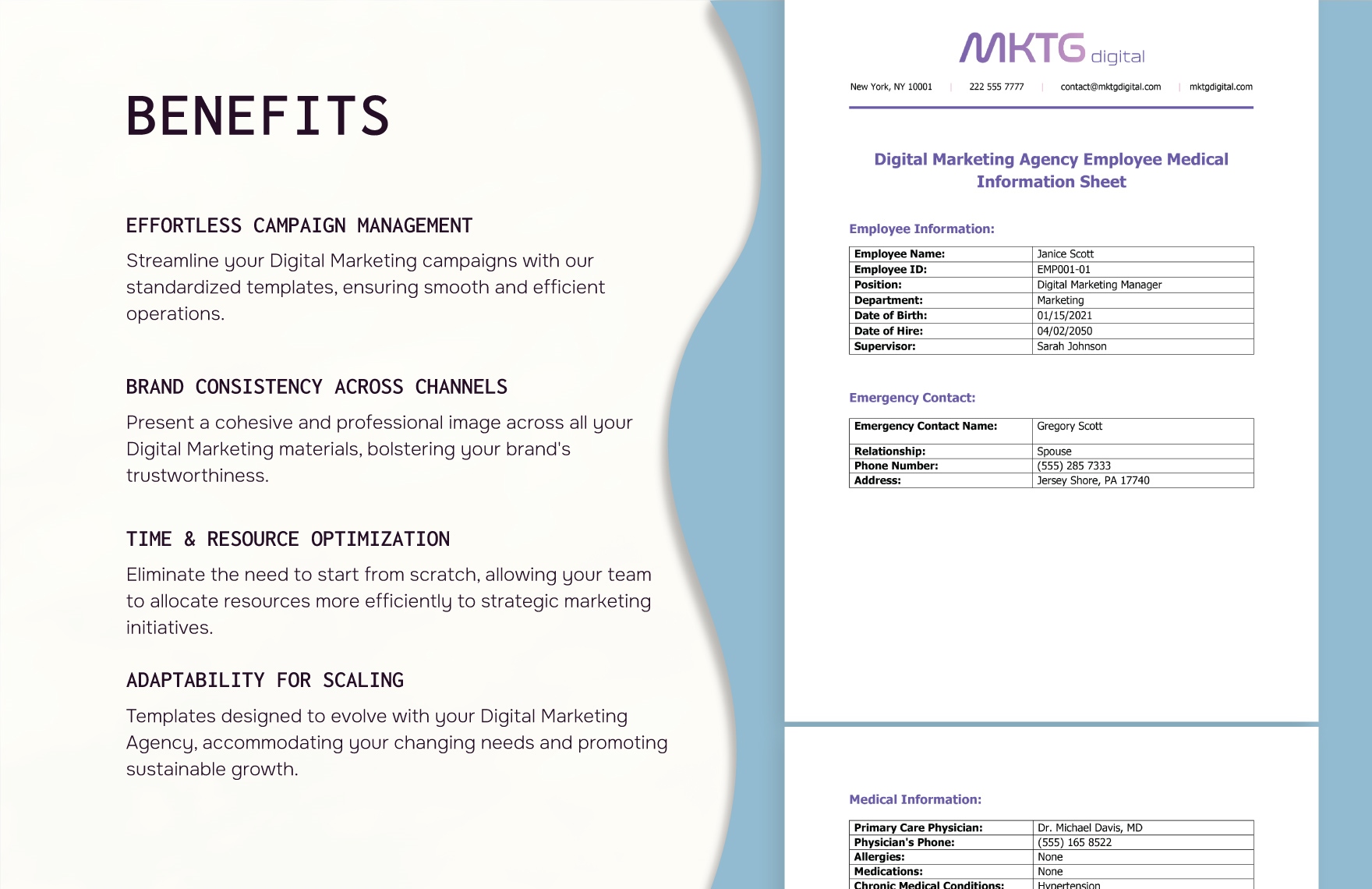 Digital Marketing Agency Employee Medical Information Sheet Template