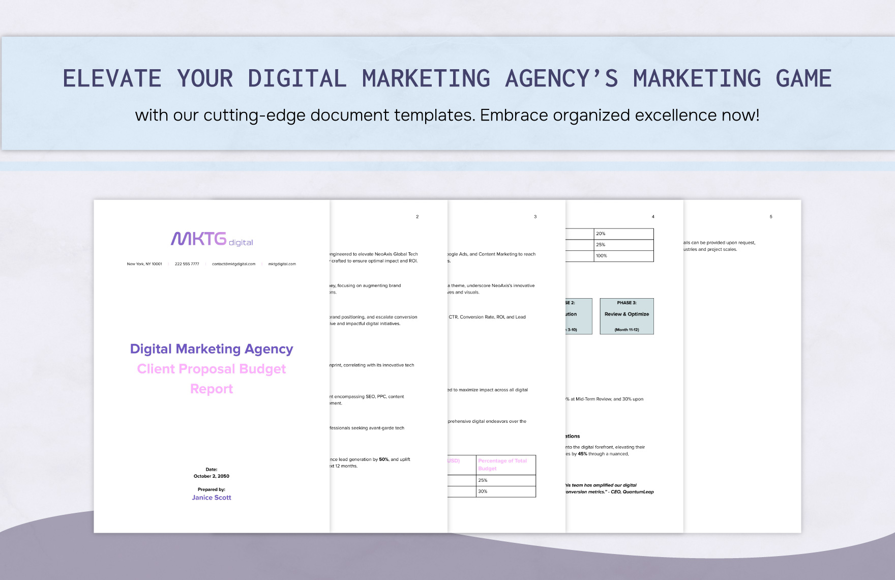 Digital Marketing Agency Client Proposal Budget Report Template