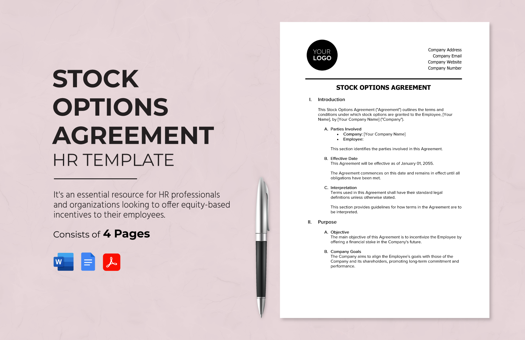 Stock Options Agreement HR Template