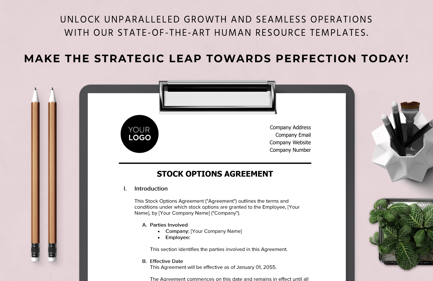 Stock Options Agreement HR Template