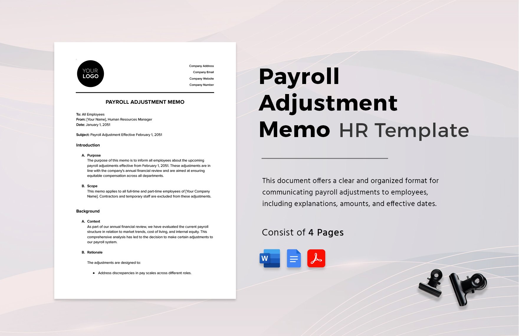 Payroll Adjustment Memo HR Template