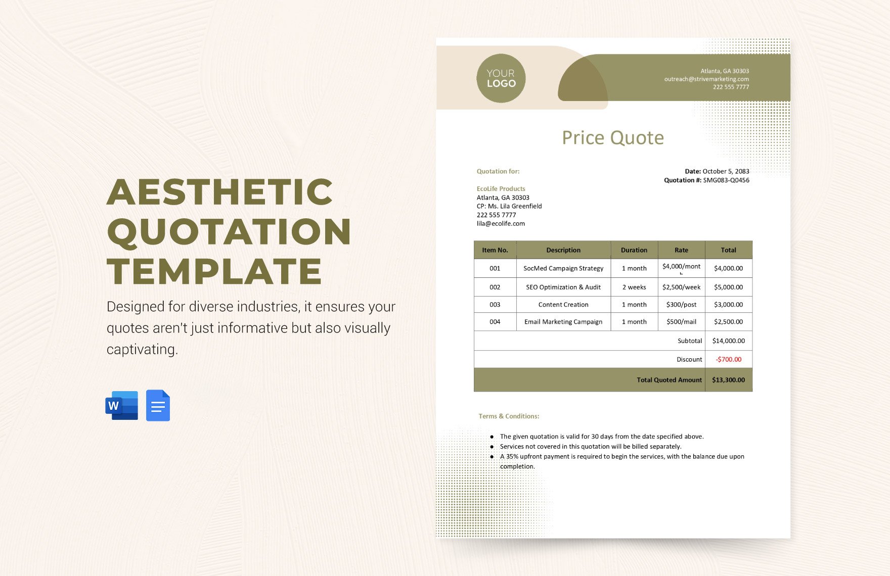 Aesthetic Quotation Design Template in Word, Google Docs