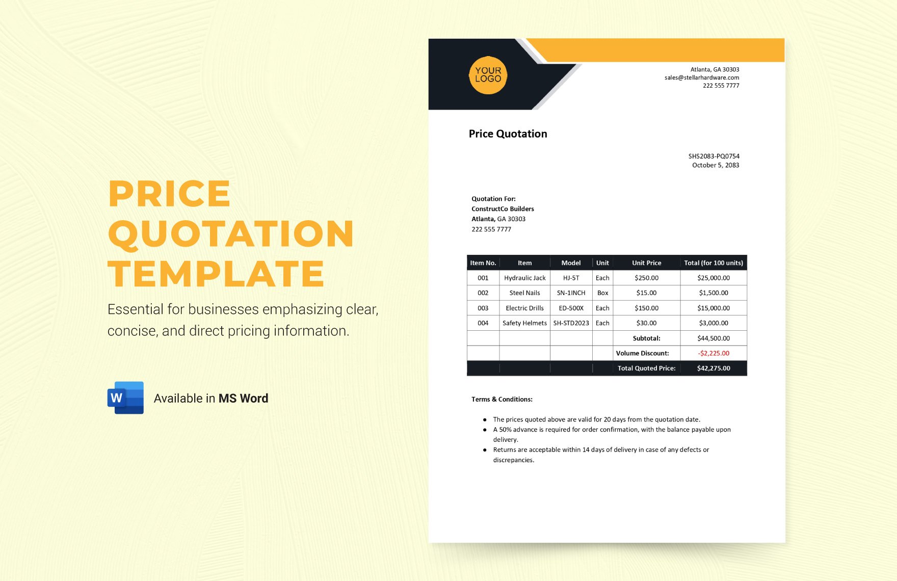 Price Quotation Template in Word