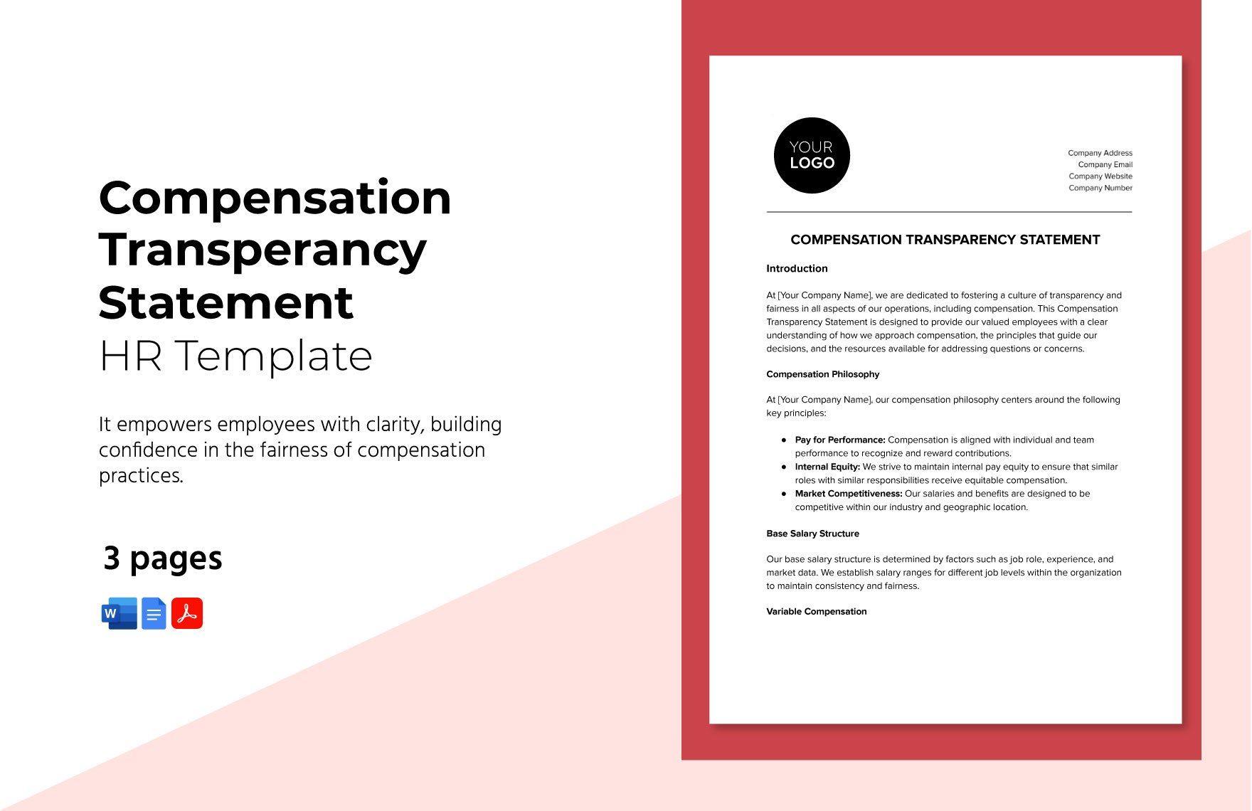 Compensation Transparency Statement HR Template in Word, Google Docs, PDF