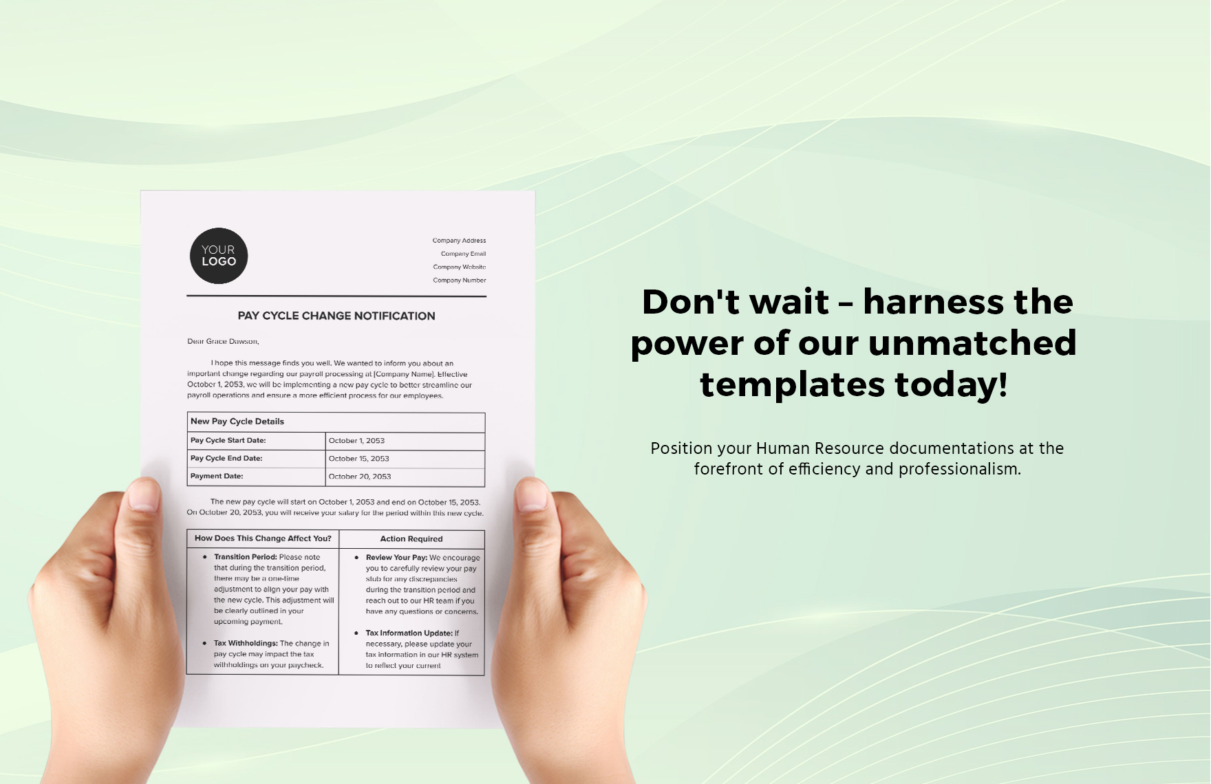 Pay Cycle Change Notification HR Template