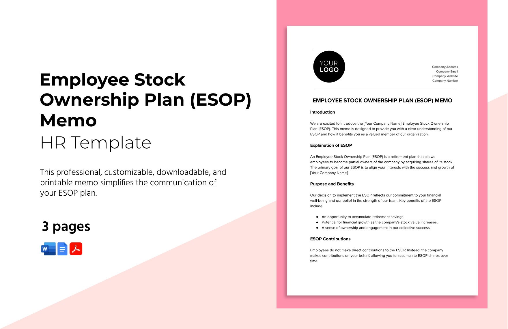 Employee Stock Ownership Plan (ESOP) Memo HR Template