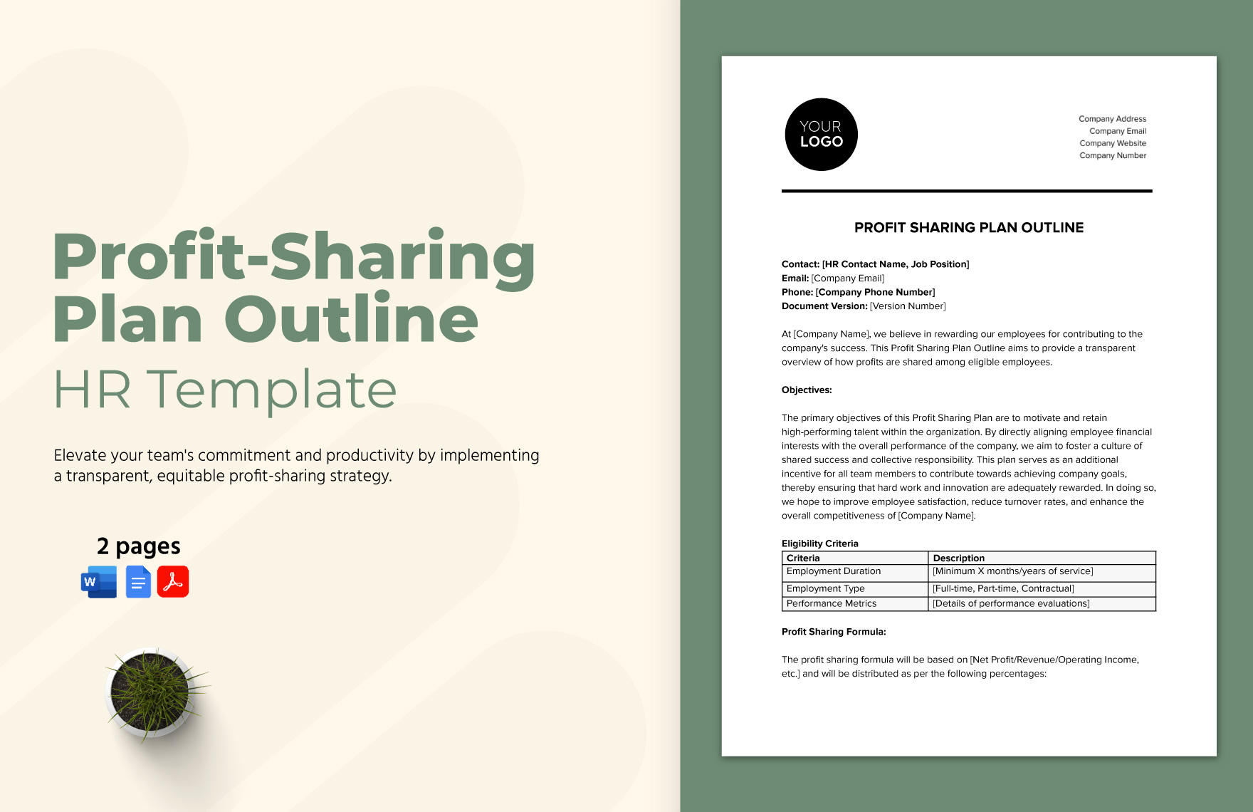 Profit-Sharing Plan Outline HR Template in Word, Google Docs, PDF