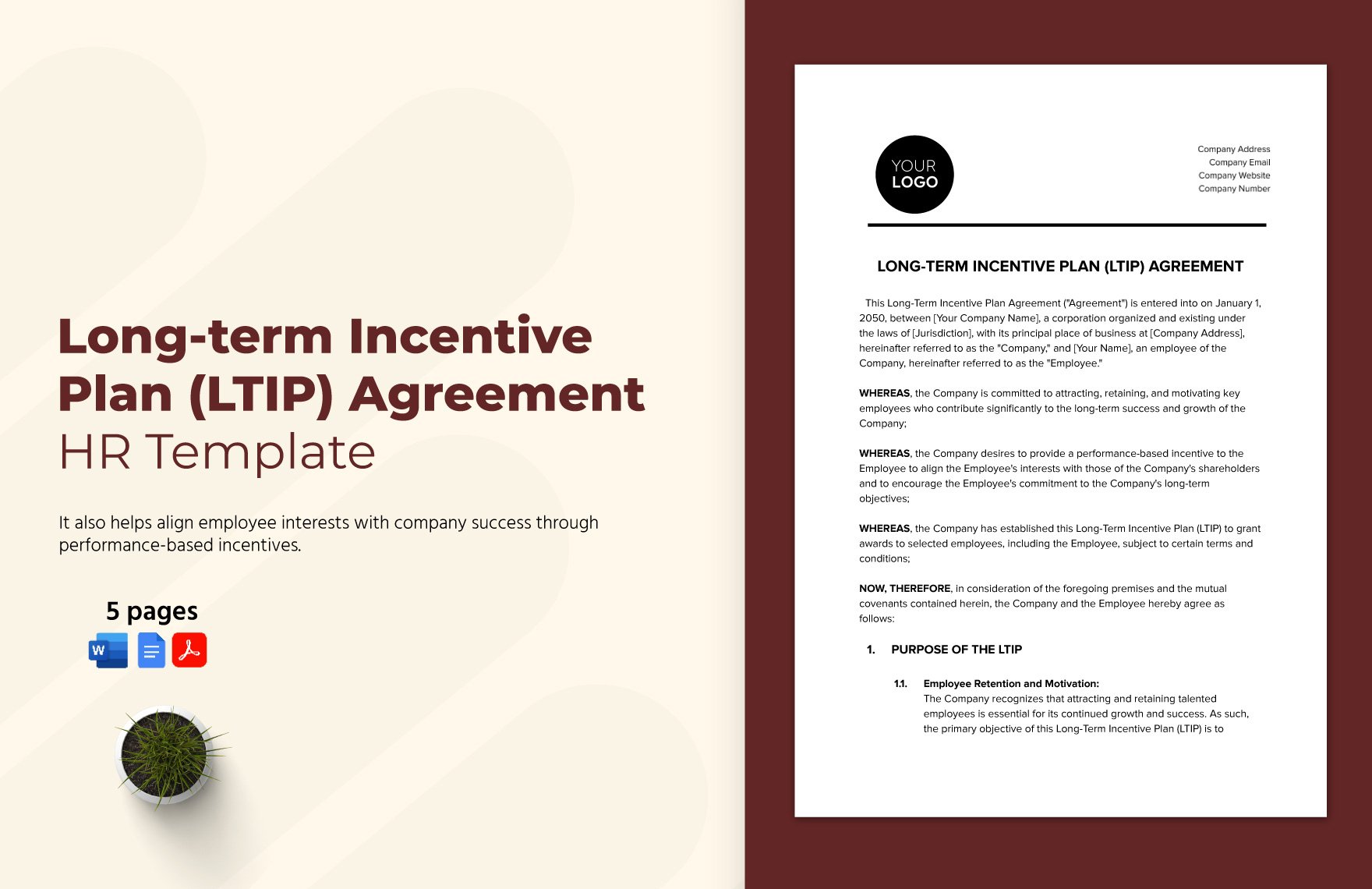 Long-term Incentive Plan (LTIP) Agreement HR Template in Word, Google Docs, PDF