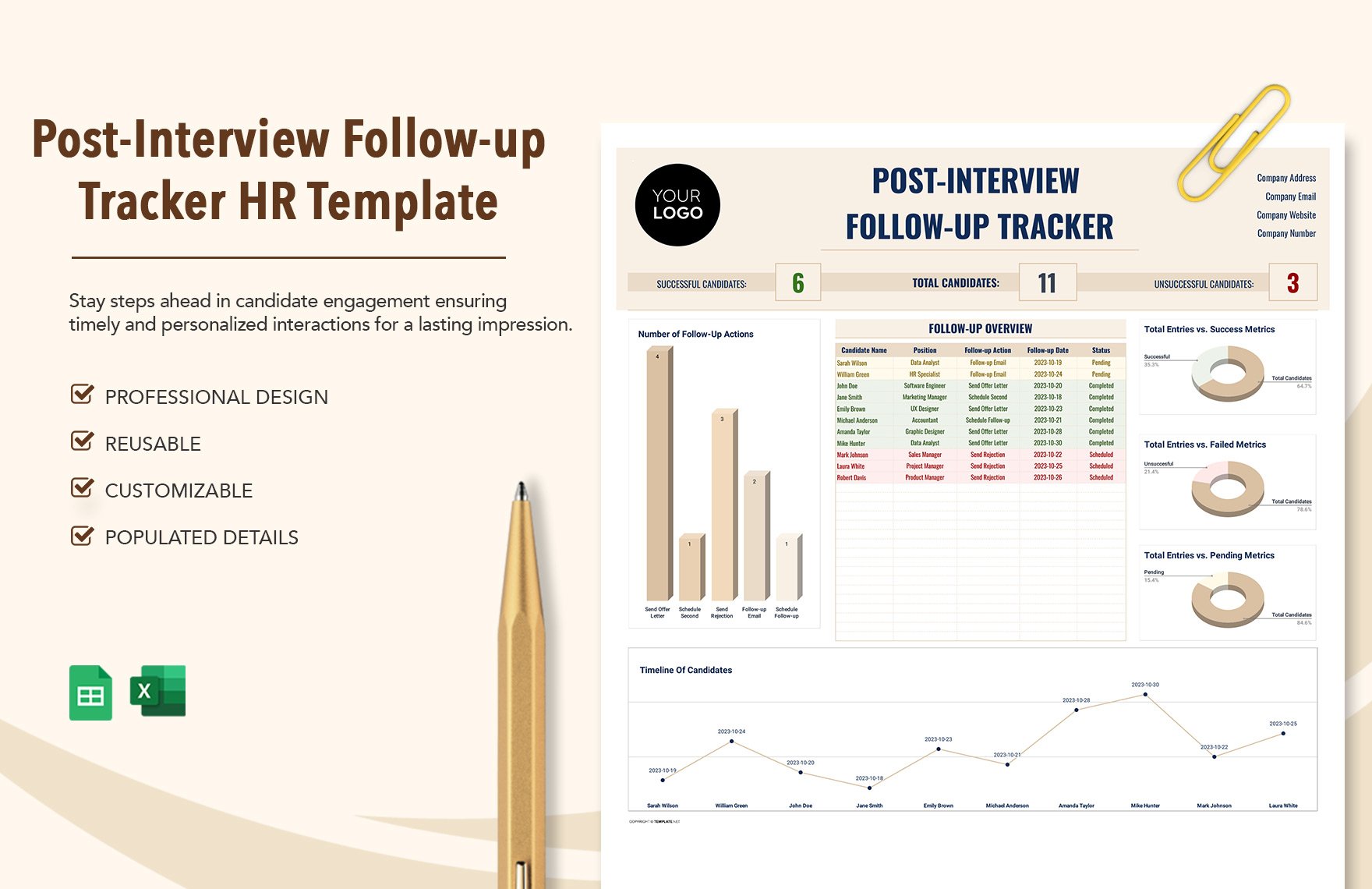 Post-Interview Follow-up Tracker HR Template in Excel, Google Sheets
