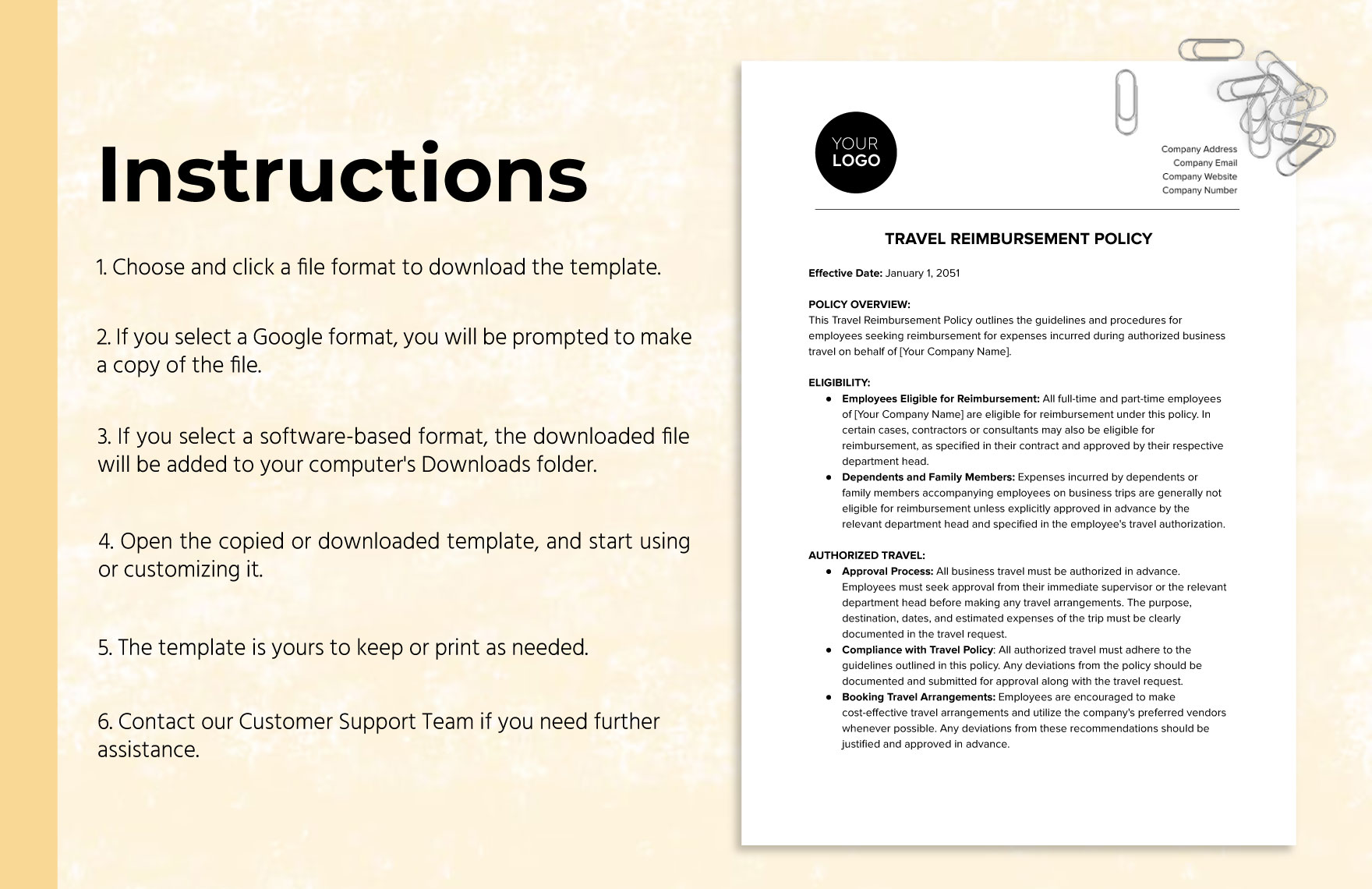 Travel Reimbursement Policy HR Template