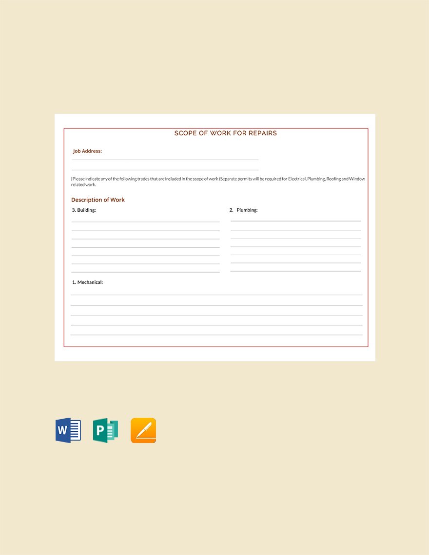 Scope of Work for Repairs Template
