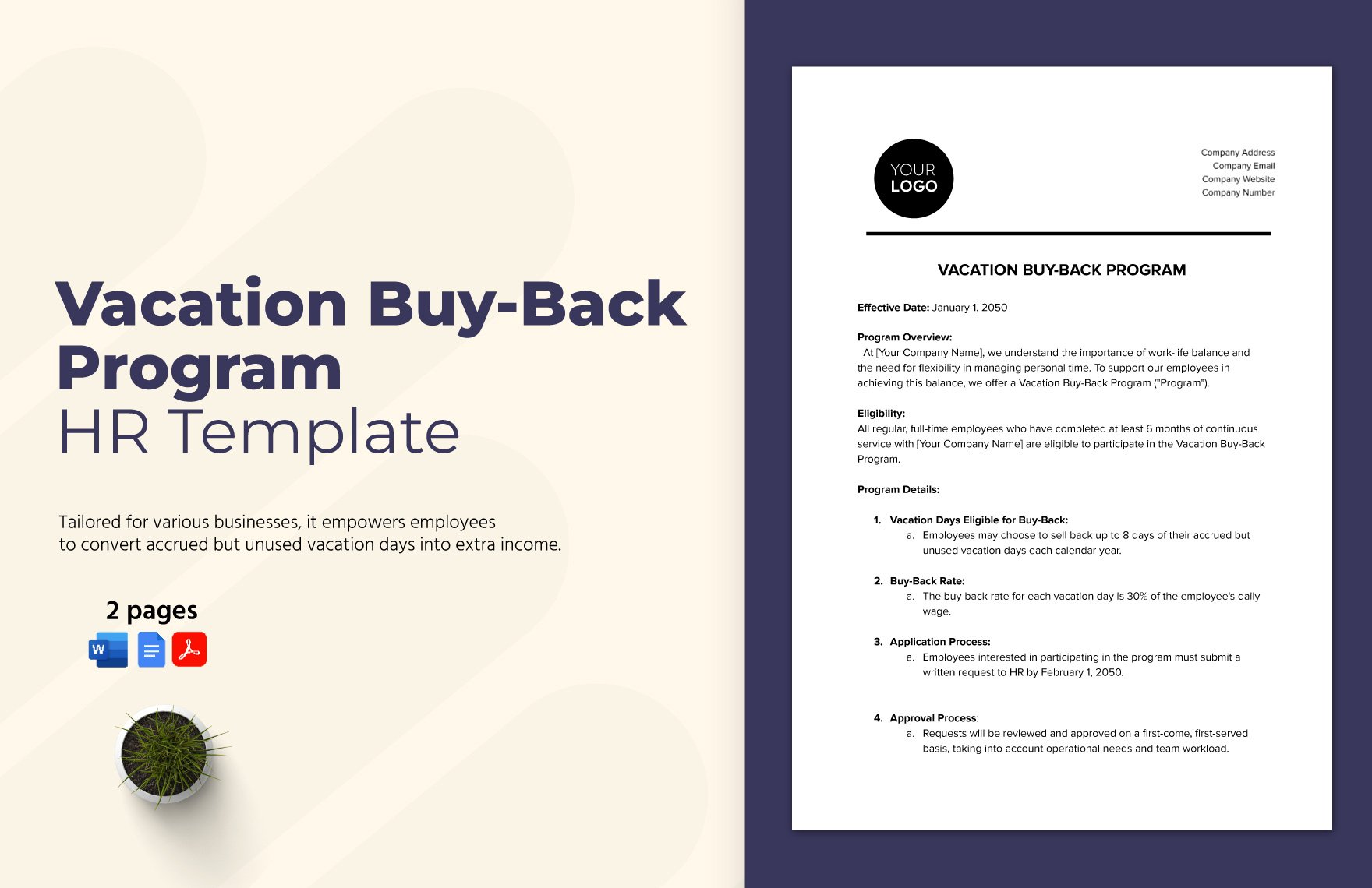 Vacation Buy-Back Program HR Template in Word, Google Docs, PDF
