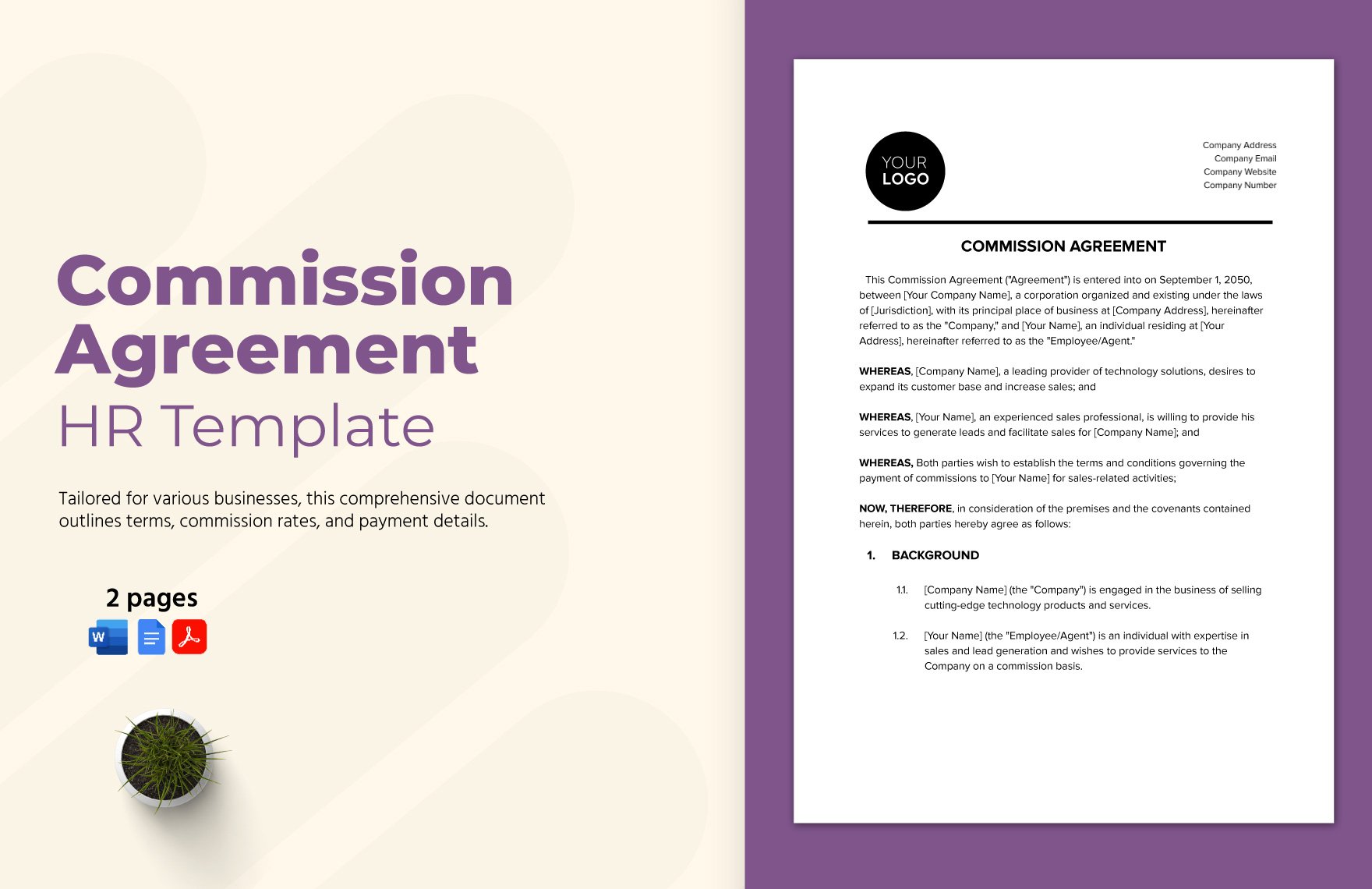 Commission Agreement HR Template in Word, Google Docs, PDF