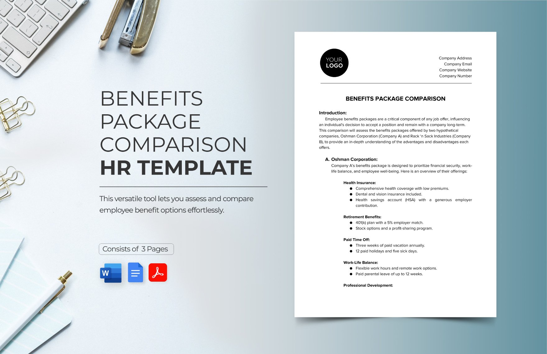 Benefits Package Comparison HR Template