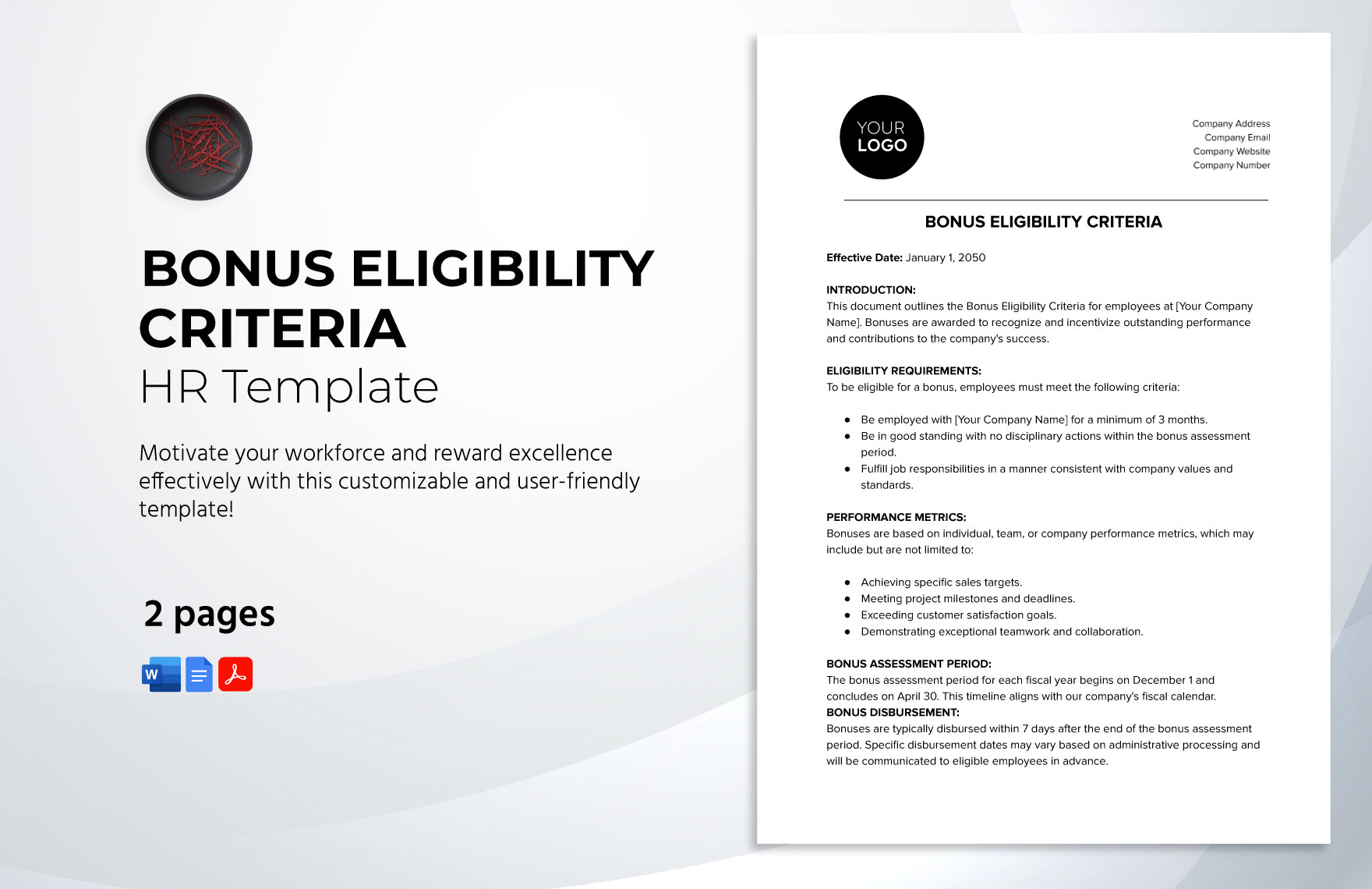 Bonus Eligibility Criteria HR Template in Word, Google Docs, PDF