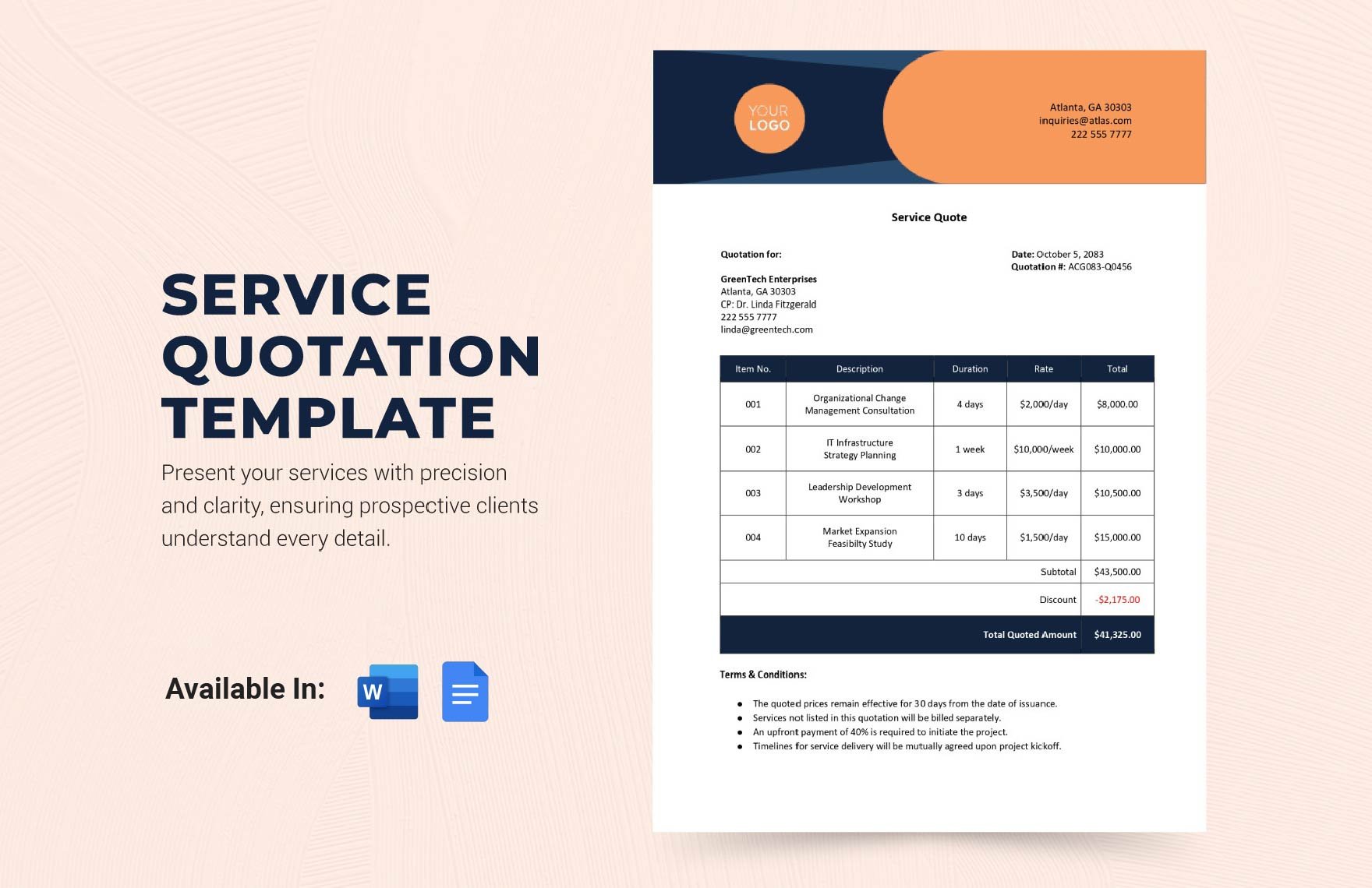 Service Quotation Template in Word, Google Docs