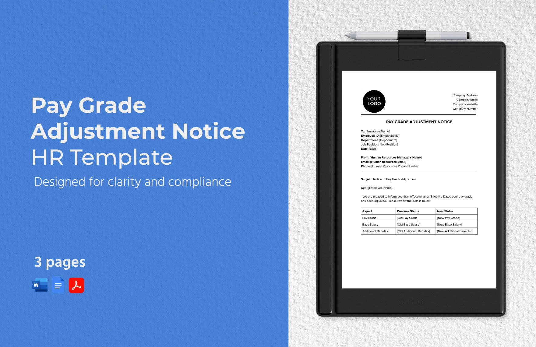 Pay Grade Adjustment Notice HR Template in Word, Google Docs, PDF