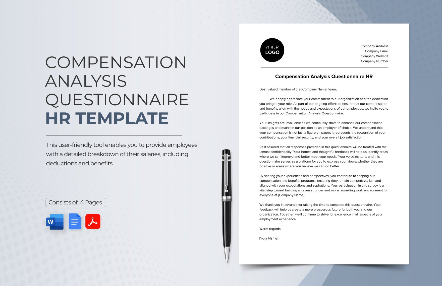 Compensation Analysis Questionnaire HR Template in Word, Google Docs, PDF