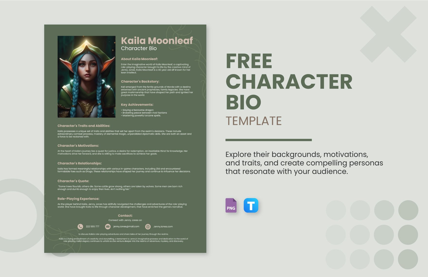 Free Character Bio Template in PNG