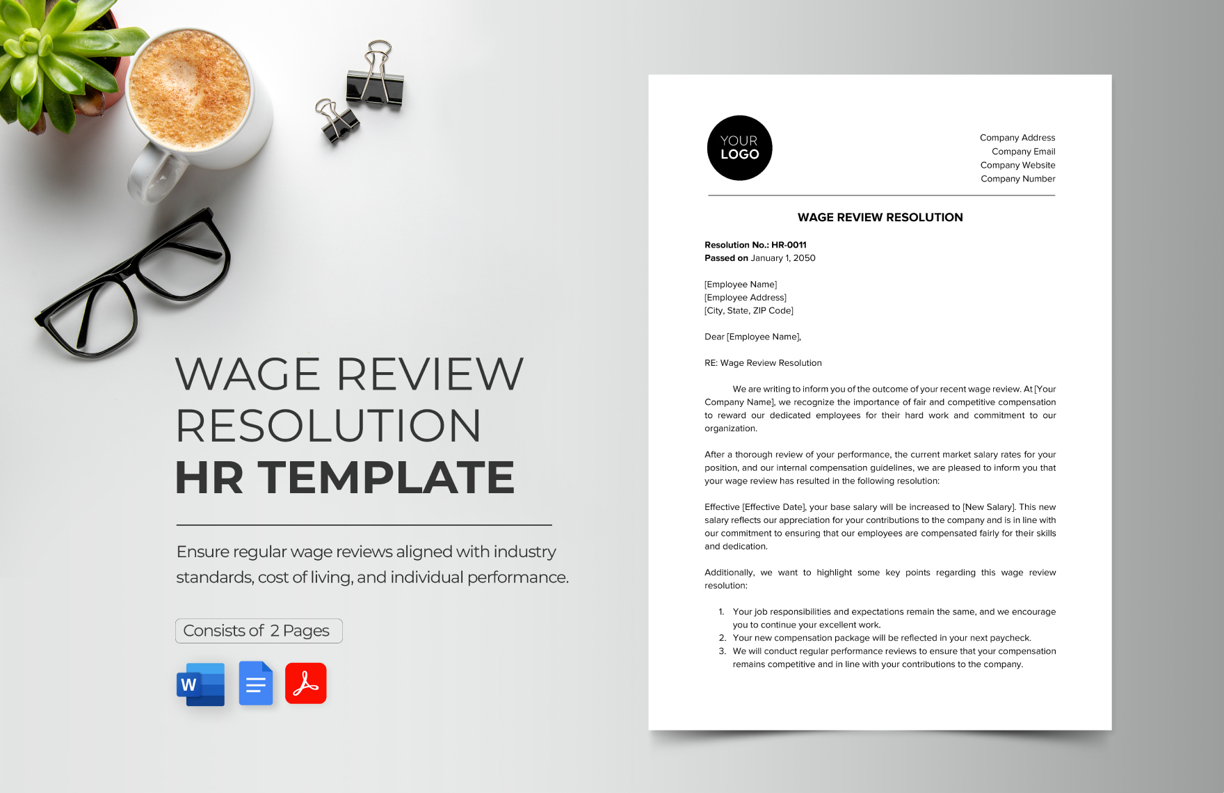 Wage Review Resolution HR Template in Word, Google Docs, PDF