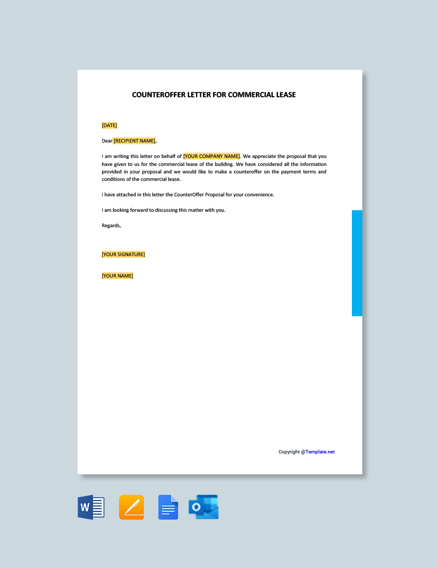 Counter Offer Letter For Commercial Lease in Word, Google Docs, PDF, Apple Pages, Outlook