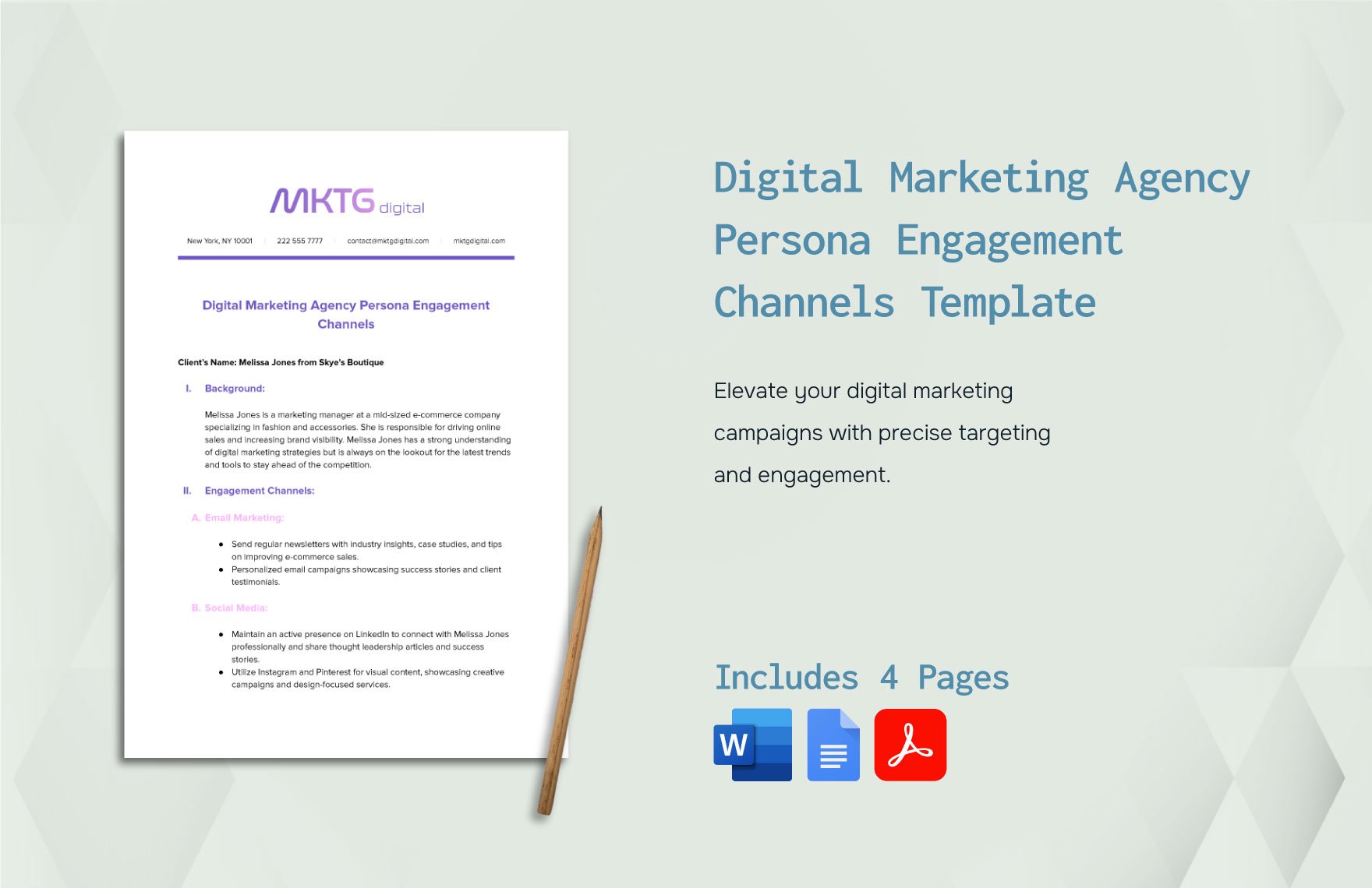 Digital Marketing Agency Persona Engagement Channels Template