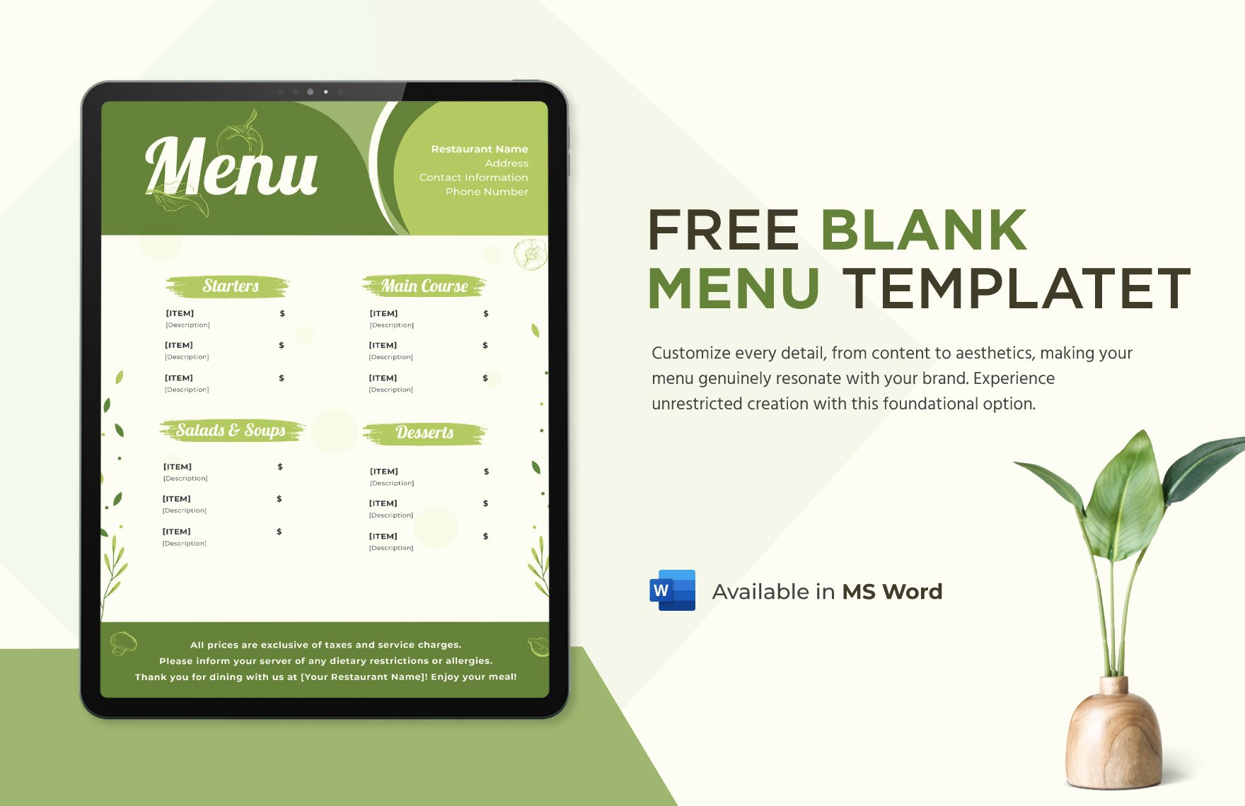 blank menu template free download