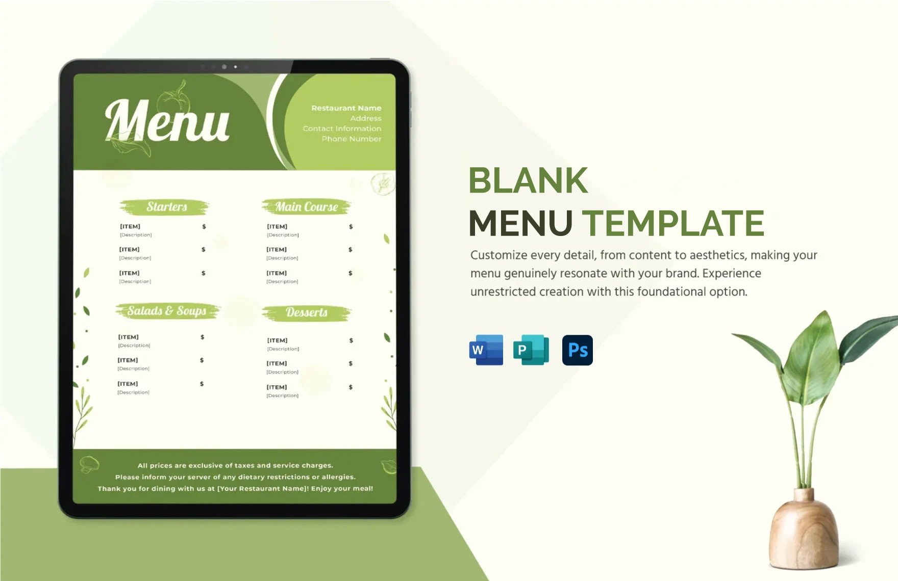 Free Blank Menu Template in Word, PSD, Publisher