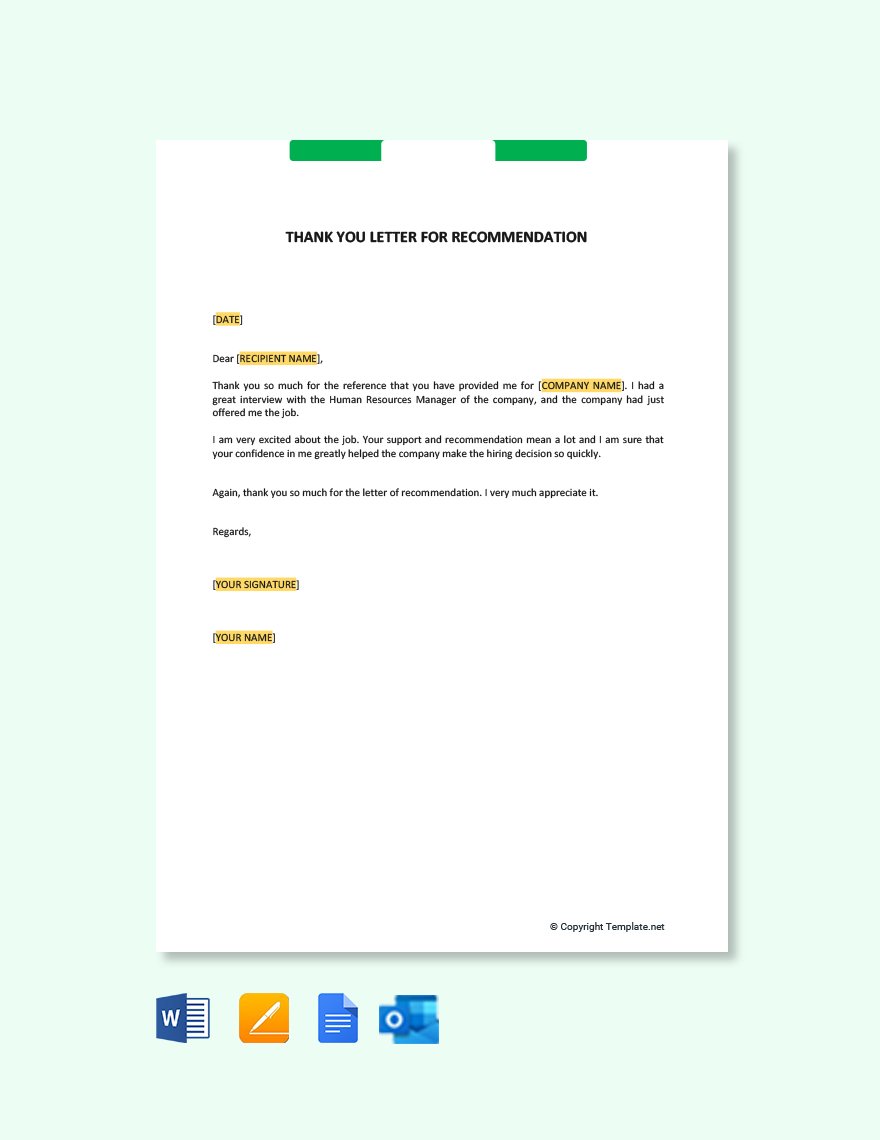 Free Letter Of Recommendation Thank You Gift Template