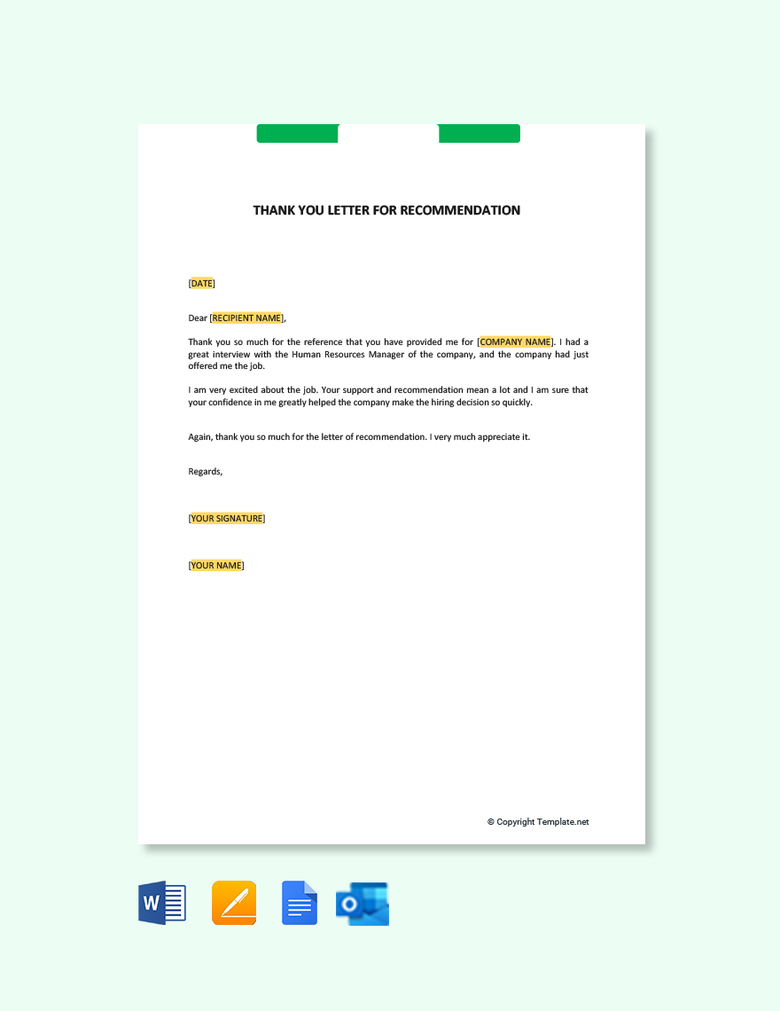 Letter Of Recommendation Thank You Gift in Pages, Outlook, PDF, Word, Google Docs - Download | Template.net