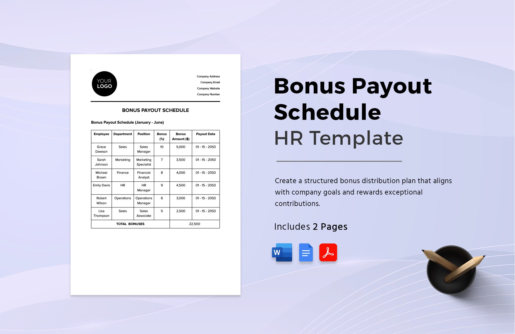 Bonus Payout Schedule HR Template in Word, Google Docs, PDF