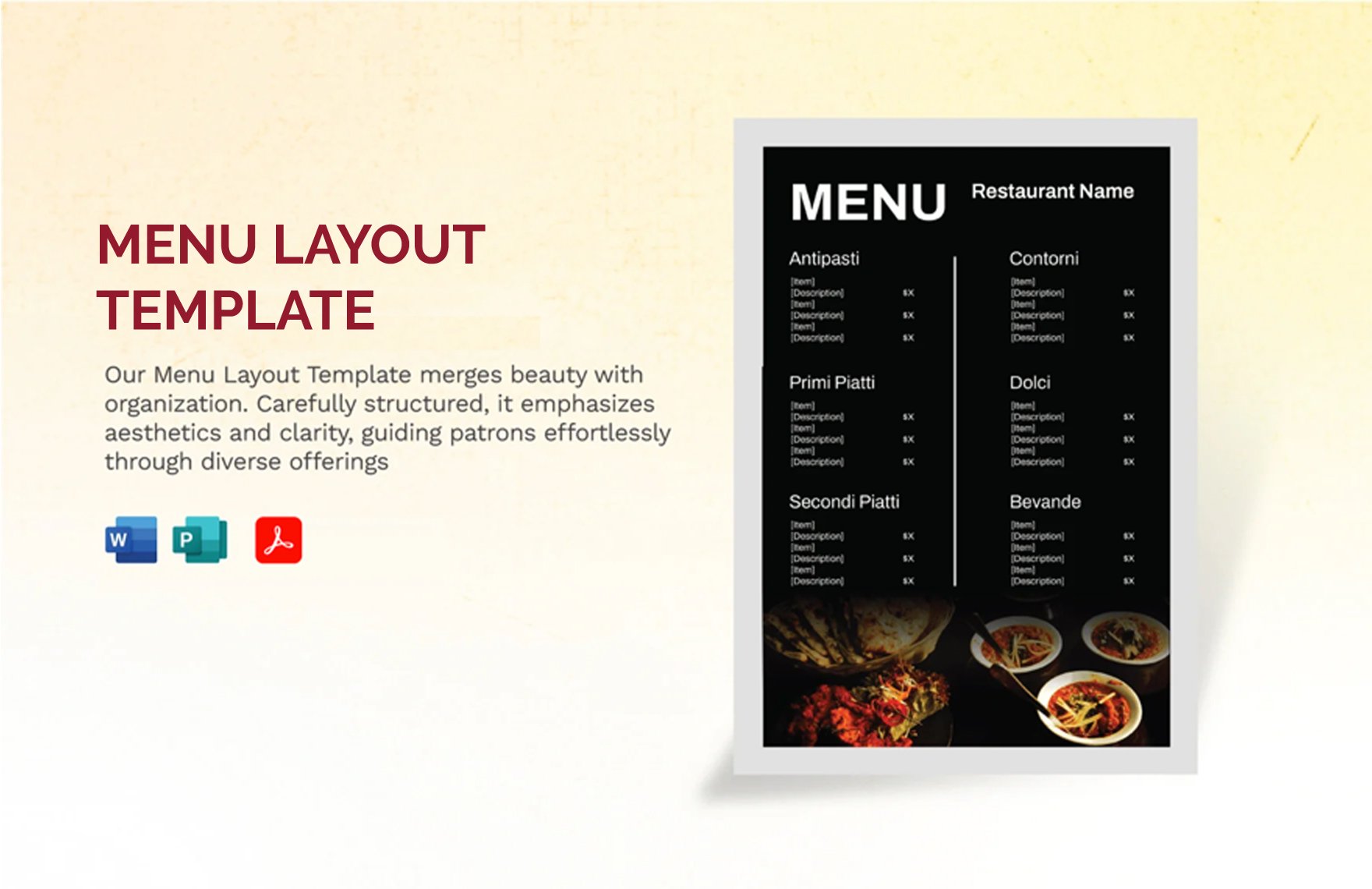 Free Menu Layout Template in Word, PDF, Publisher