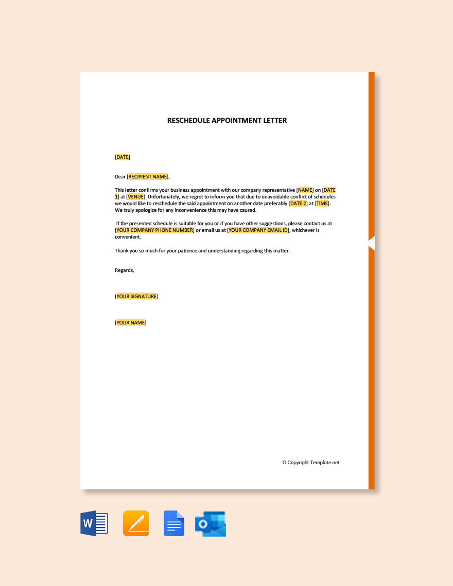 Reschedule Appointment Letter in Google Docs, Word, Pages, Outlook, PDF - Download | Template.net