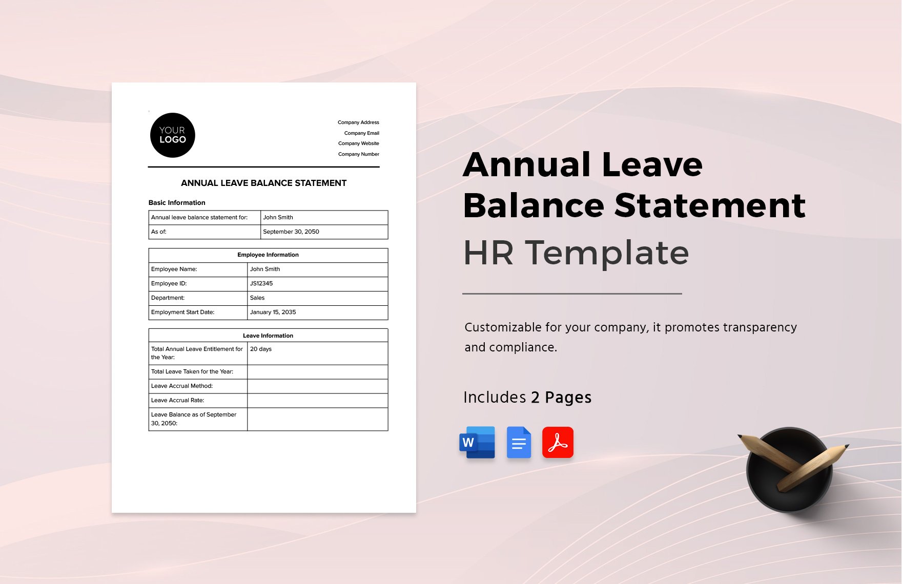 Annual Leave Balance Statement HR Template